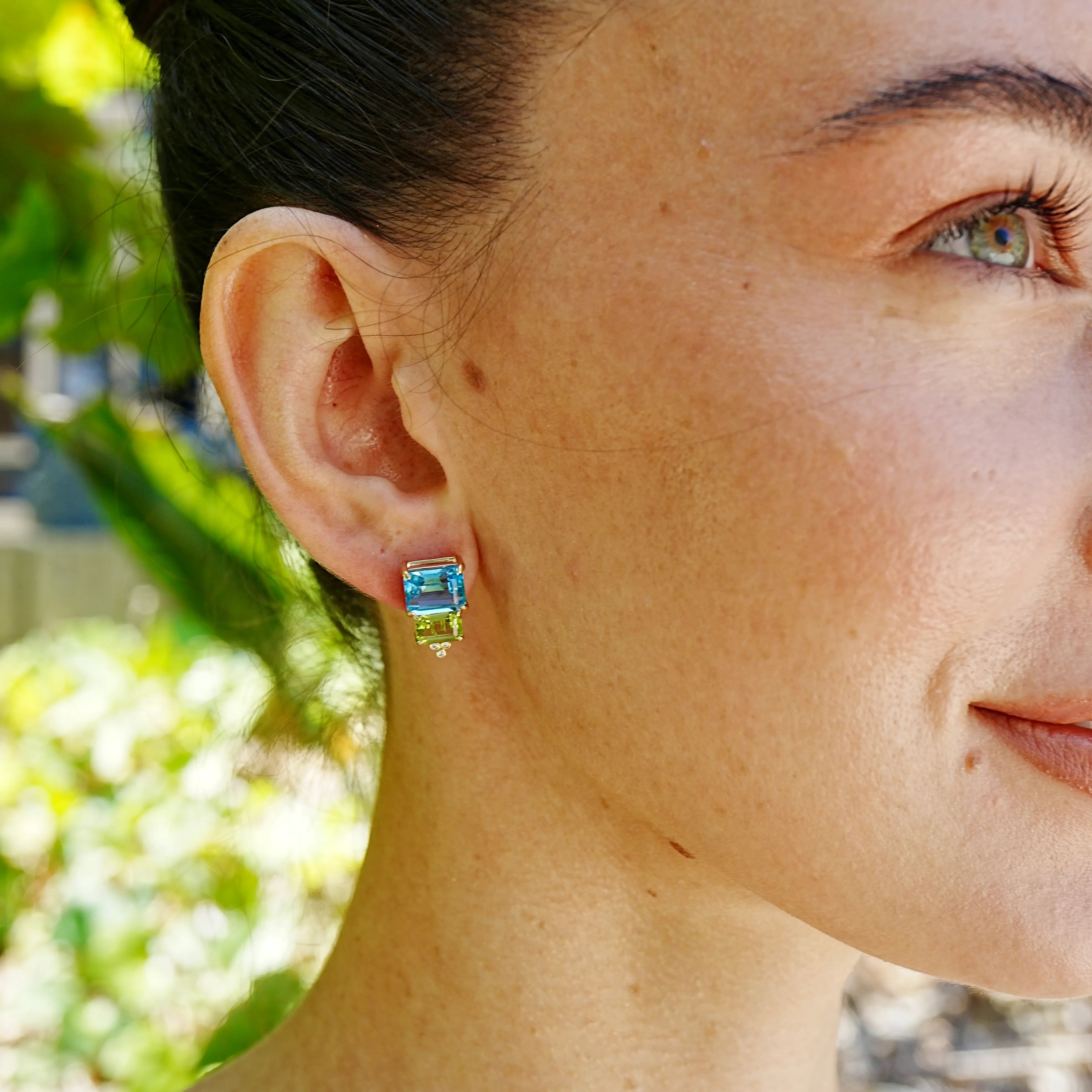 Fortune Natural Topaz Peridot Diamond Earrings 14k yellow gold