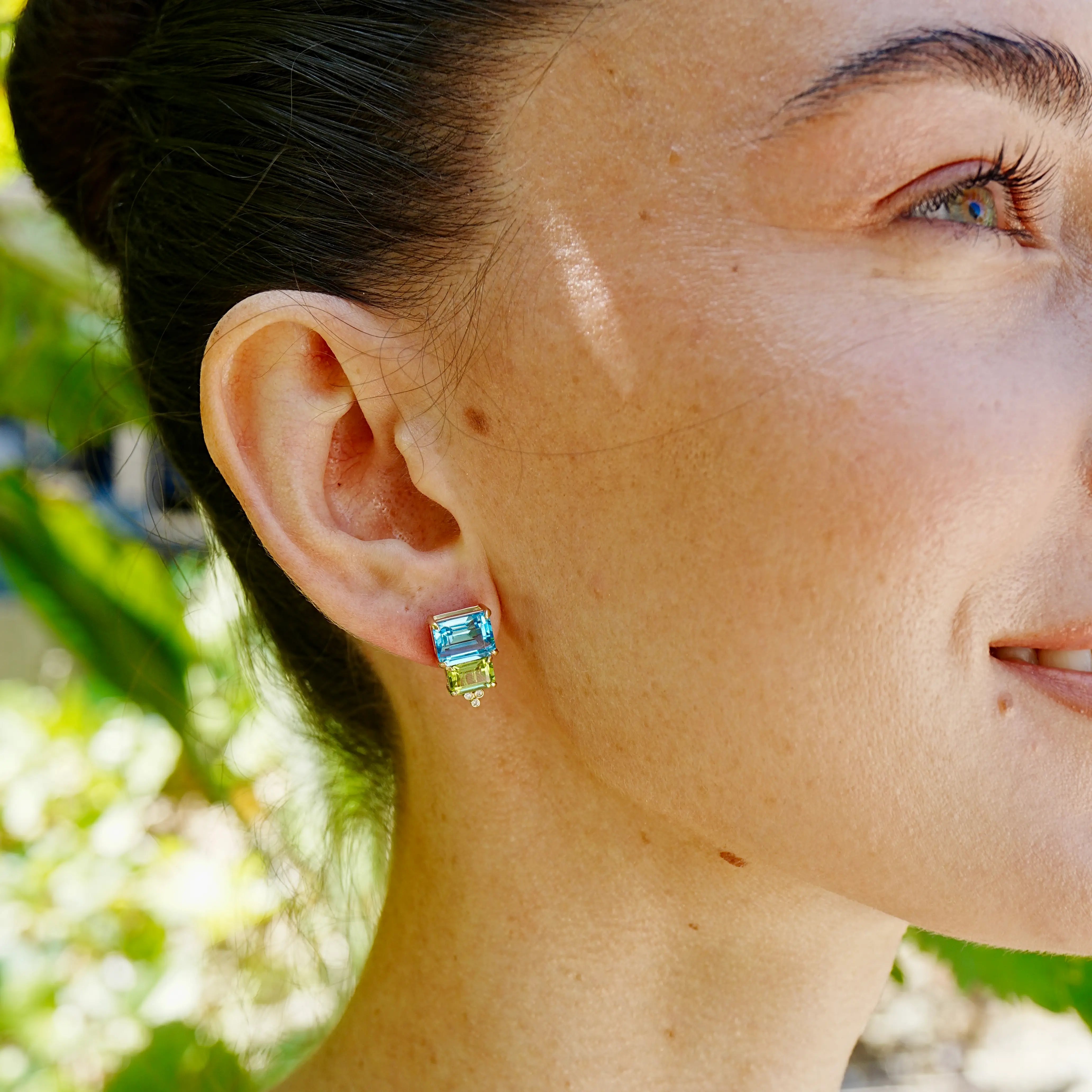 Fortune Natural Topaz Peridot Diamond Earrings 14k yellow gold