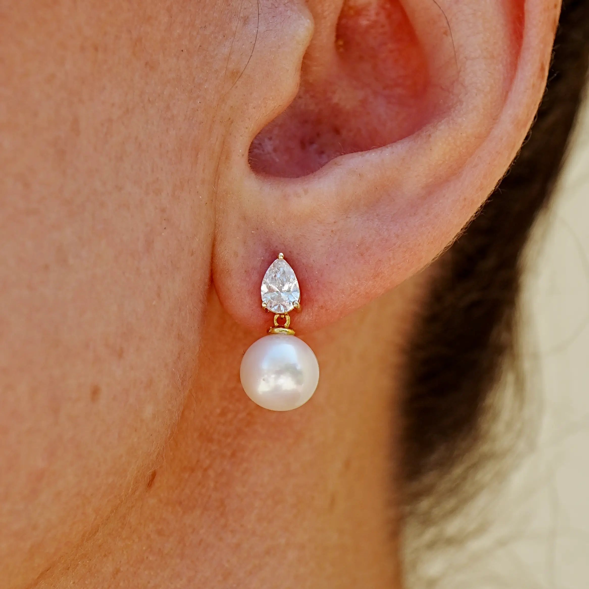 Venus Tears Lab Grown Diamond 8-9mm Pearl Convertible Drop Earrings 14k yellow gold