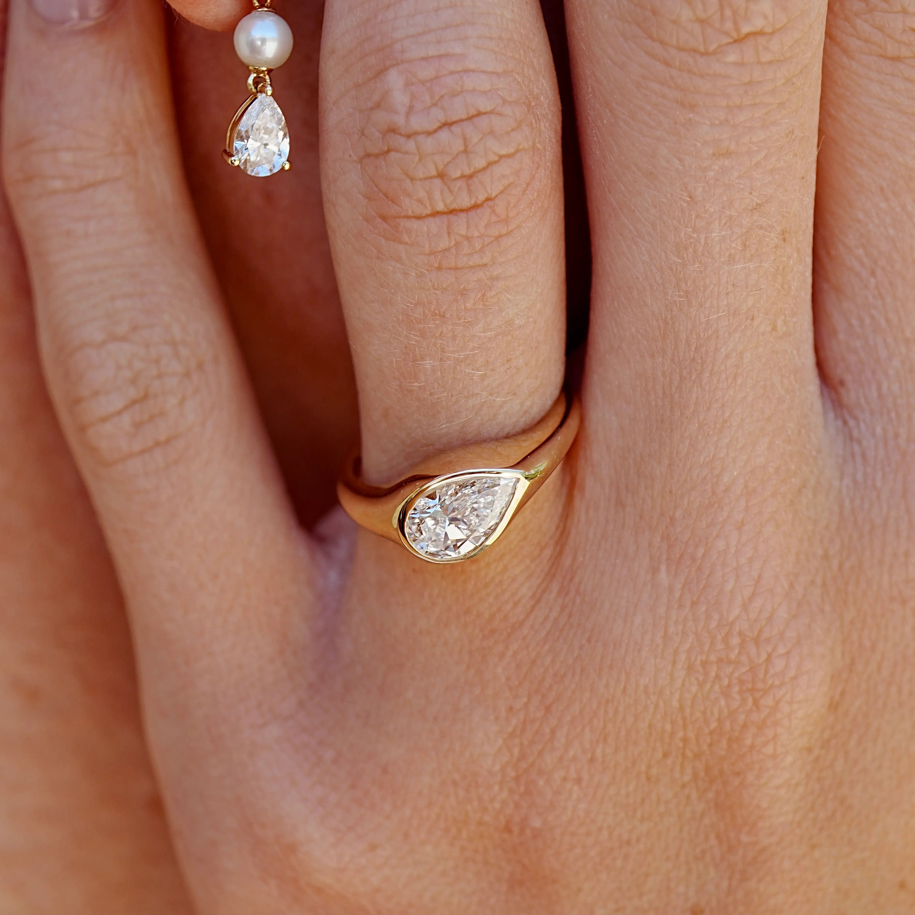 Gloria Pear Lab Grown Diamond 1.0 2.0 3.0ctw Ring 14k yellow gold
