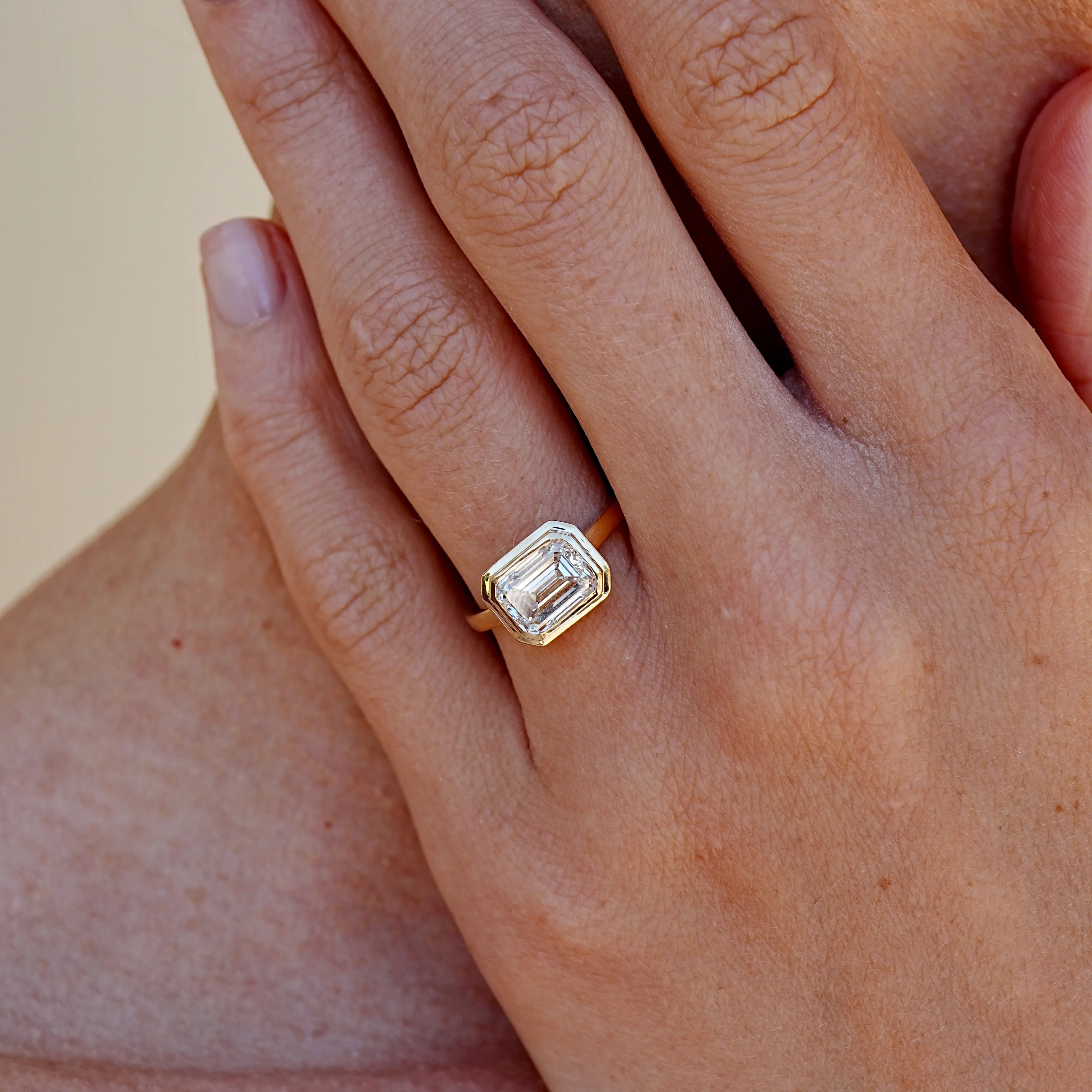 Bella East-West 2.00ctw Emerald-Cut Lab Grown Diamond Ring 14k yellow gold
