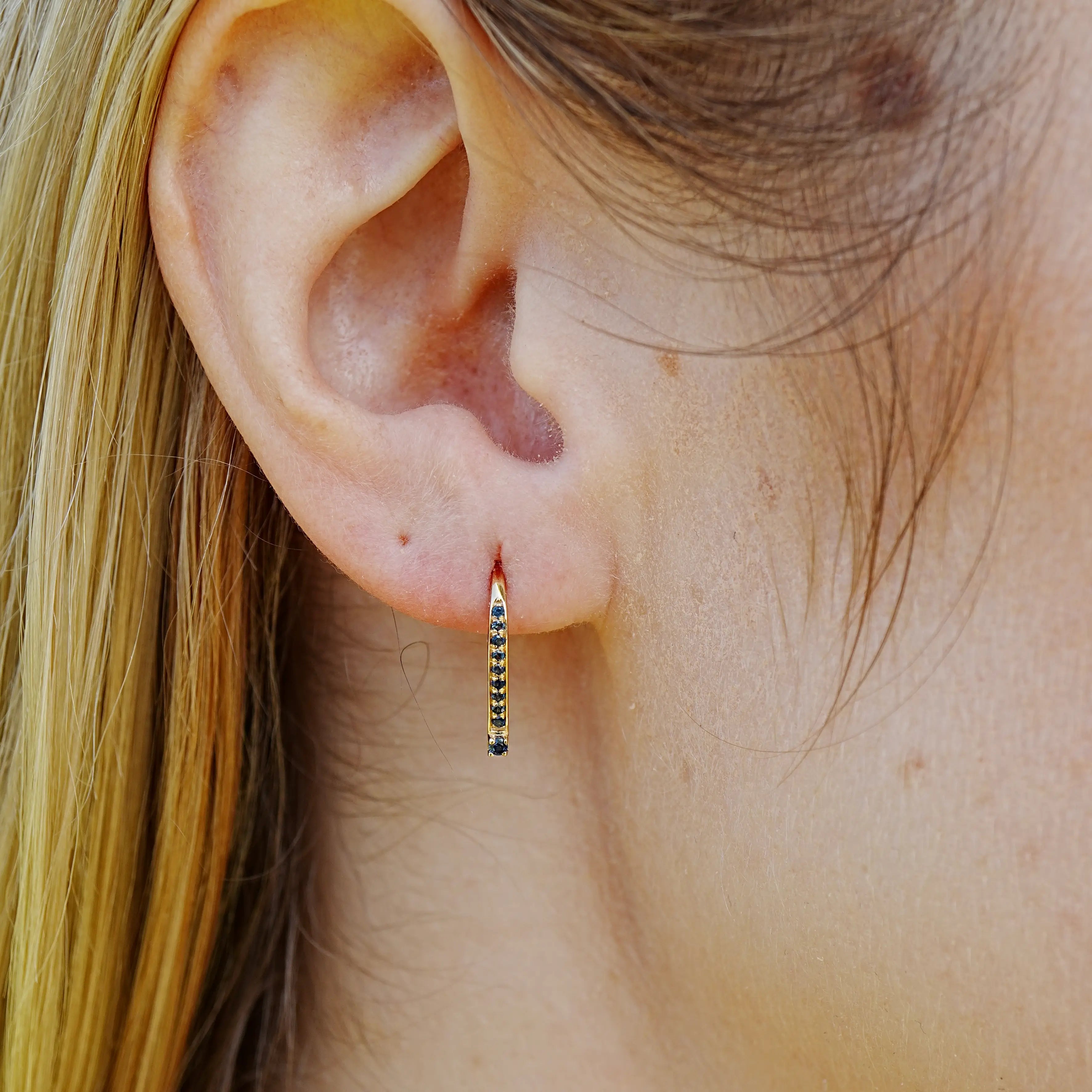 Natural Blue Sapphire Convertible Hook Earrings 14k Yellow Gold