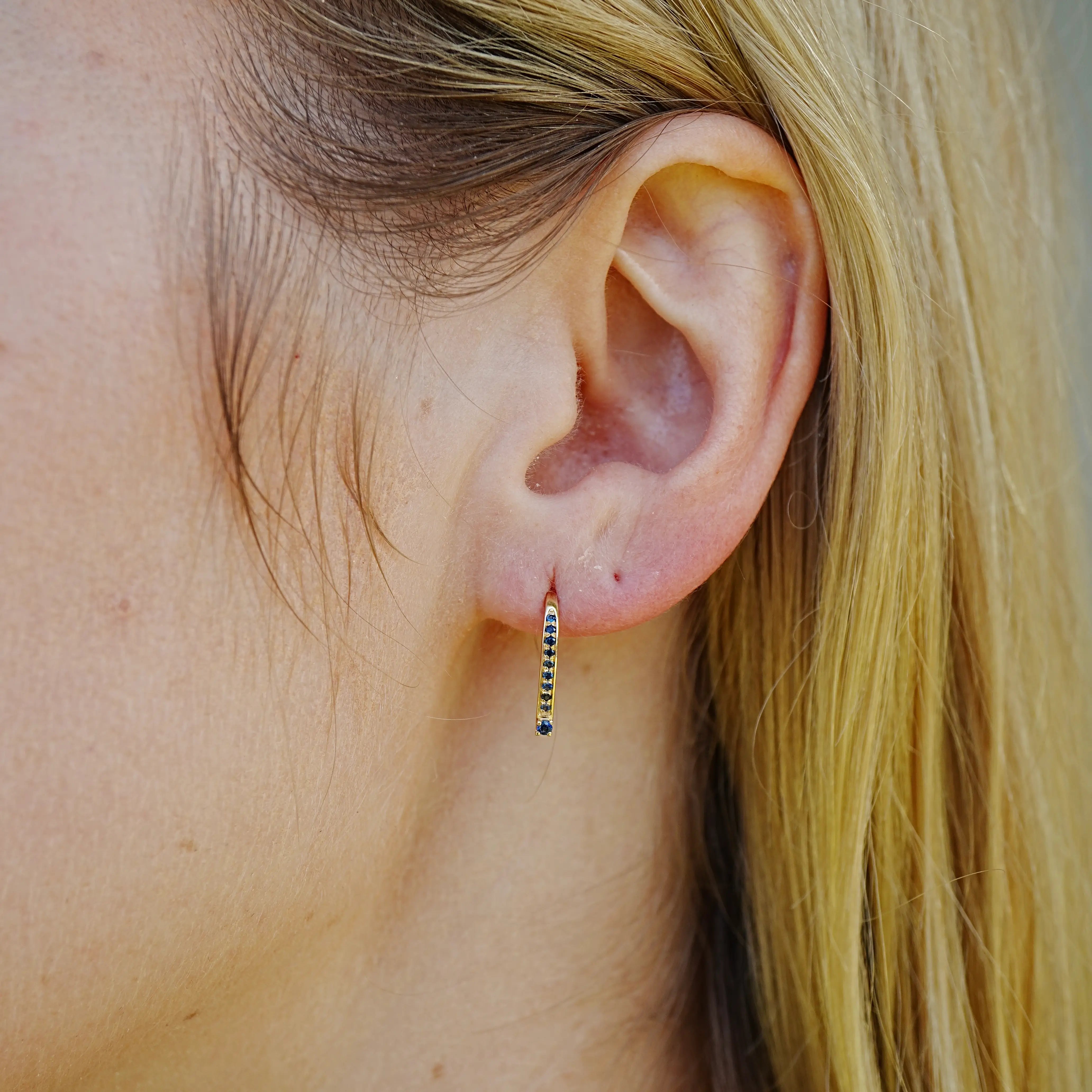 Natural Blue Sapphire Convertible Hook Earrings 14k Yellow Gold