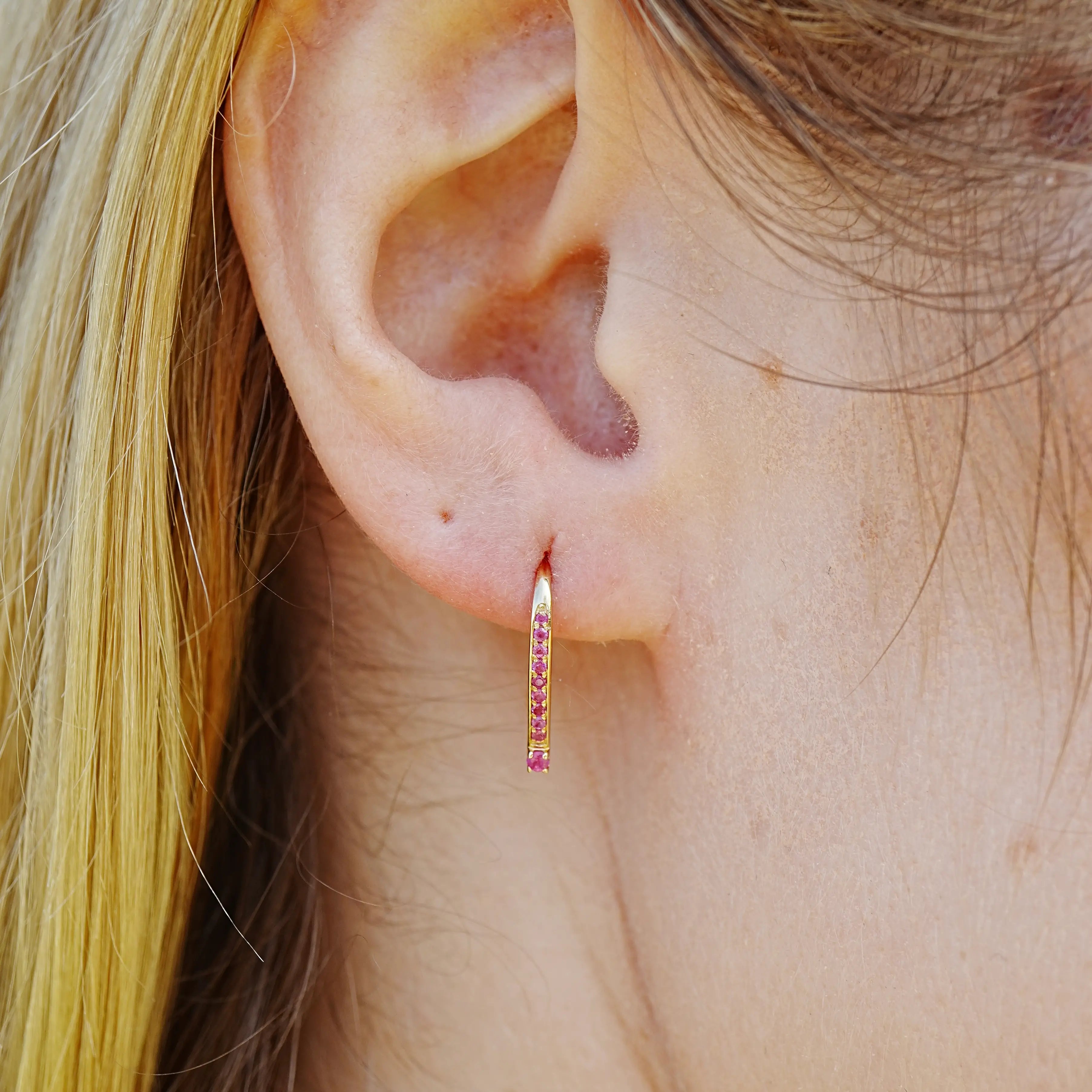 Natural Pink Sapphire Convertible Hook Earrings 14k Yellow Gold