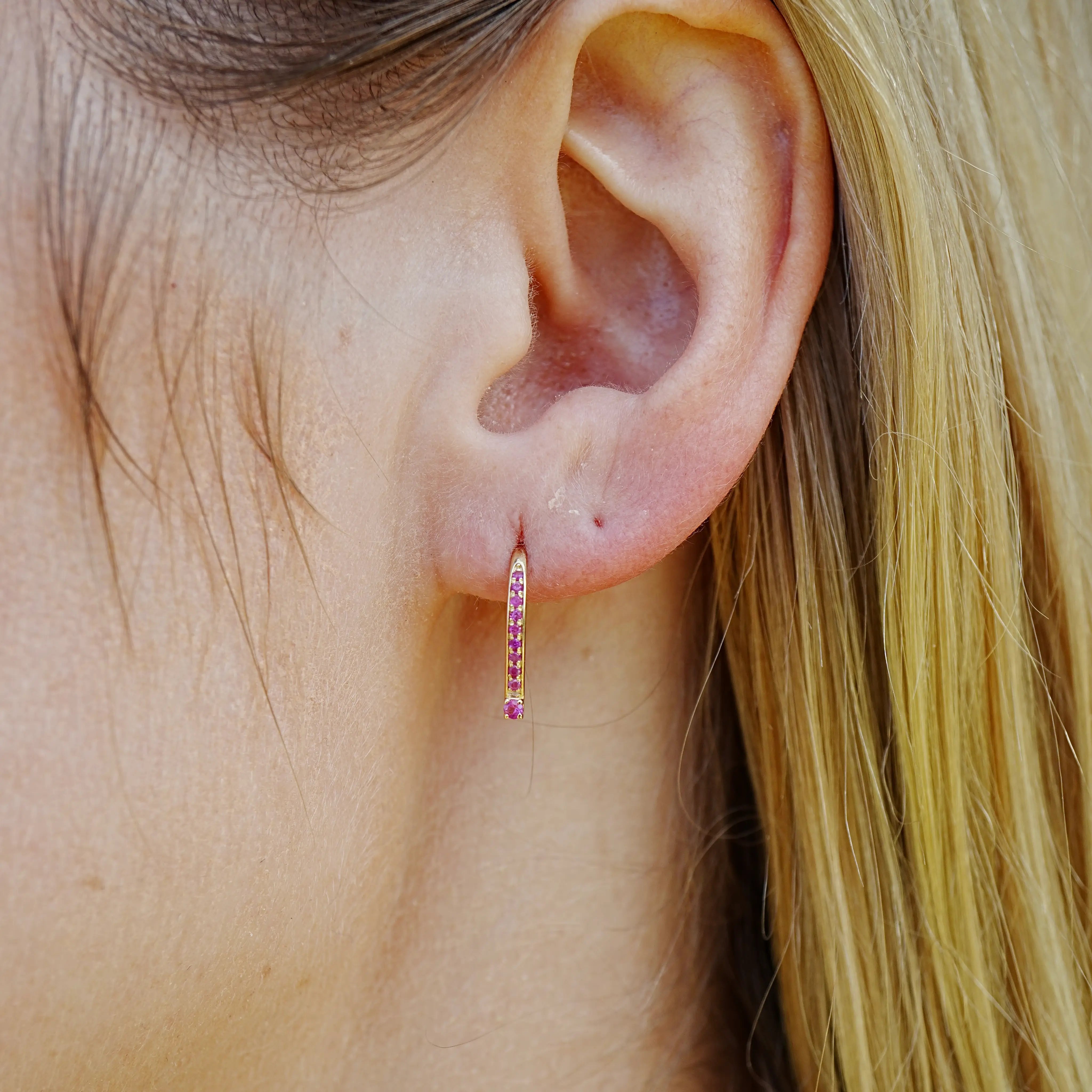 Natural Pink Sapphire Convertible Hook Earrings 14k Yellow Gold