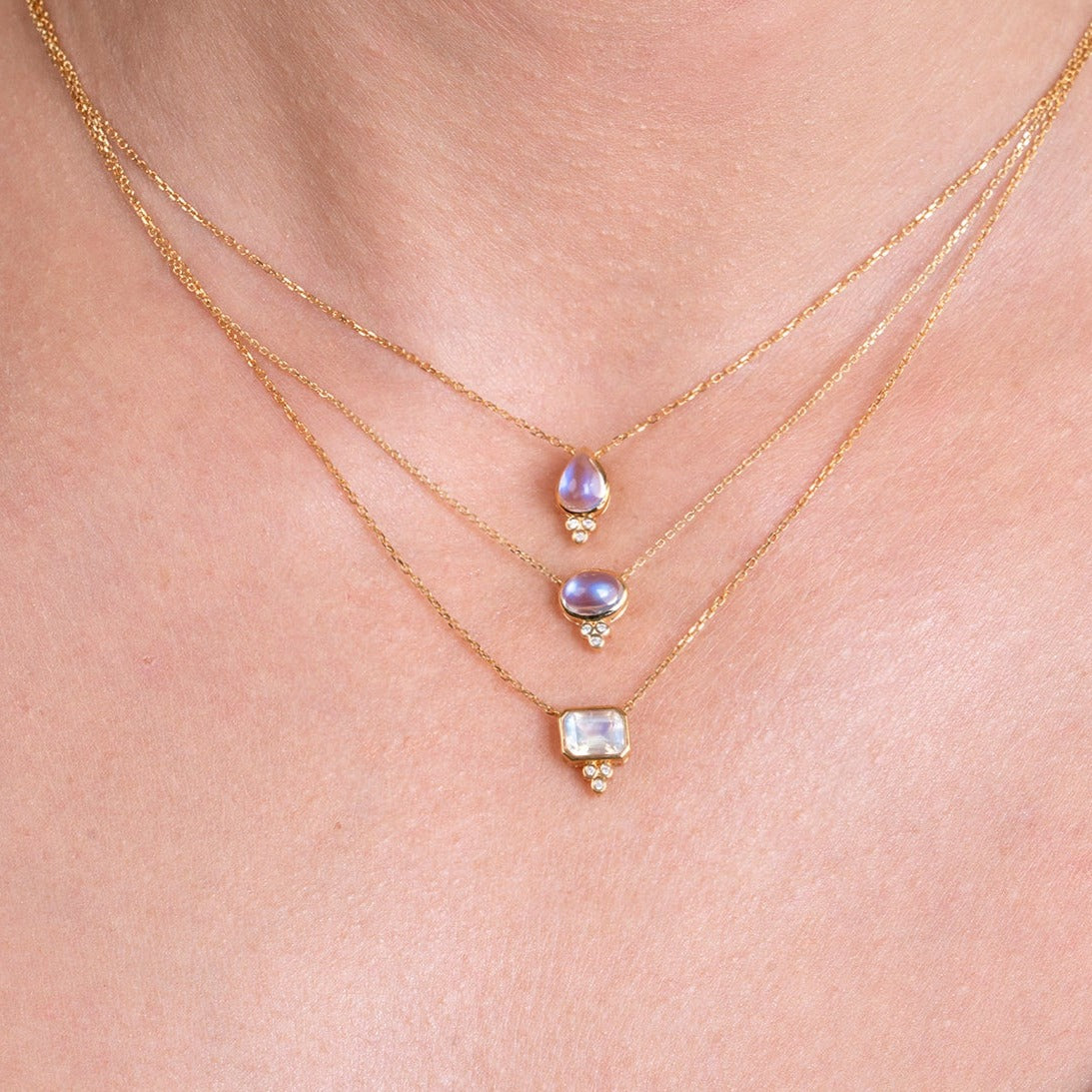 Ayla Emerald-Cut Moonstone Diamond Baroque Pearl Necklace