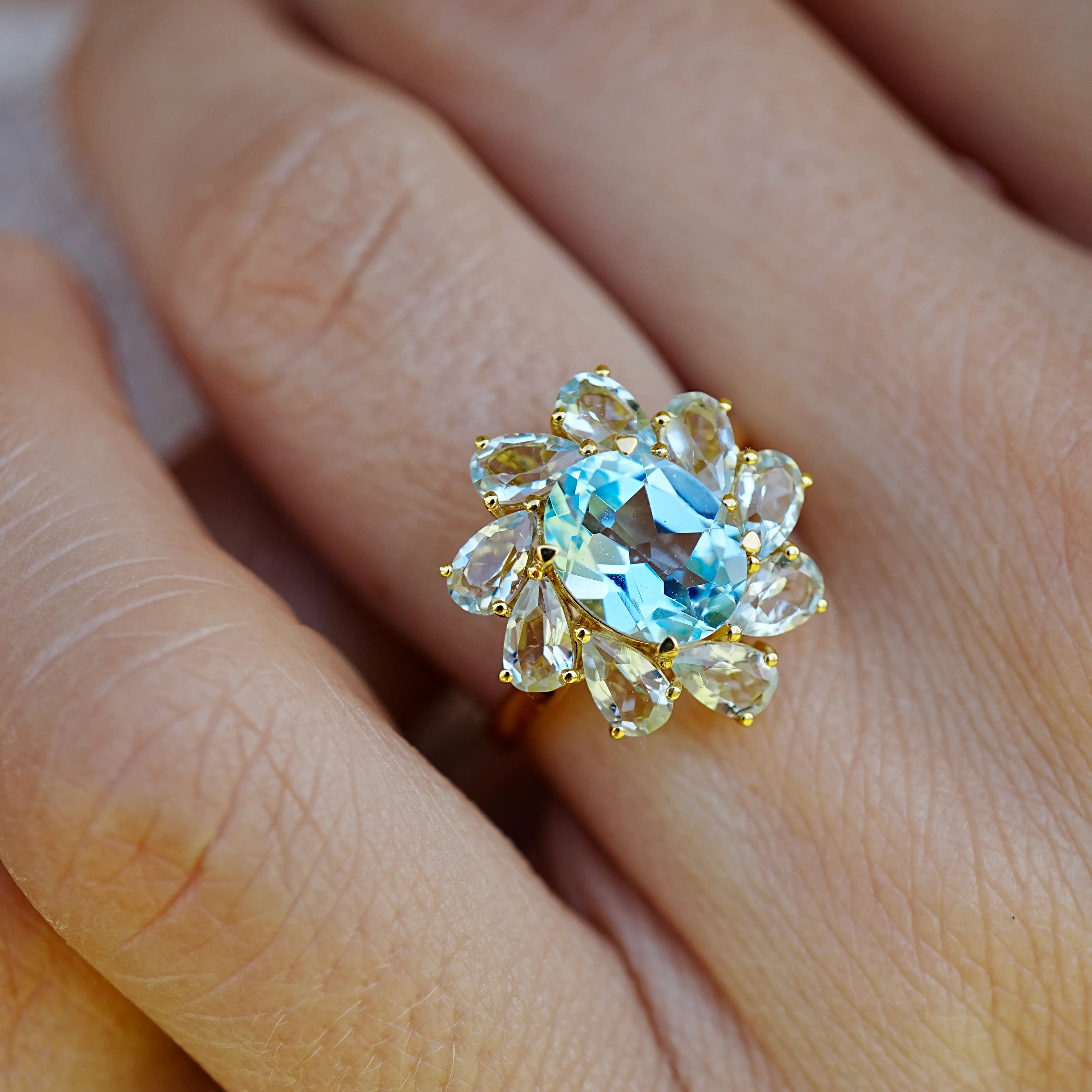 Mellissa Natural Blue Topaz Aquamarine Ring 14k yellow gold