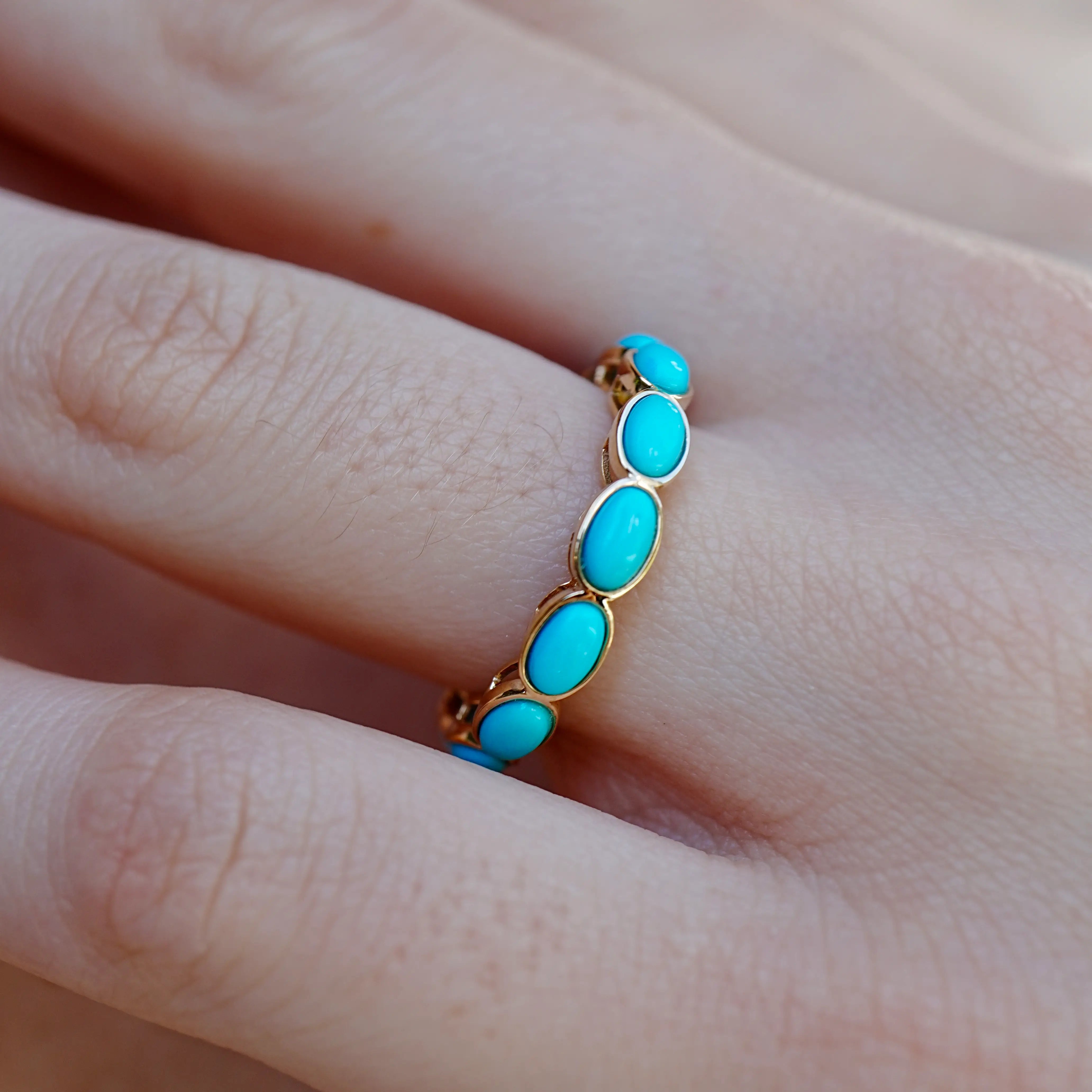 Natural Turquosie East-West Eternity Band in 14k yellow gold