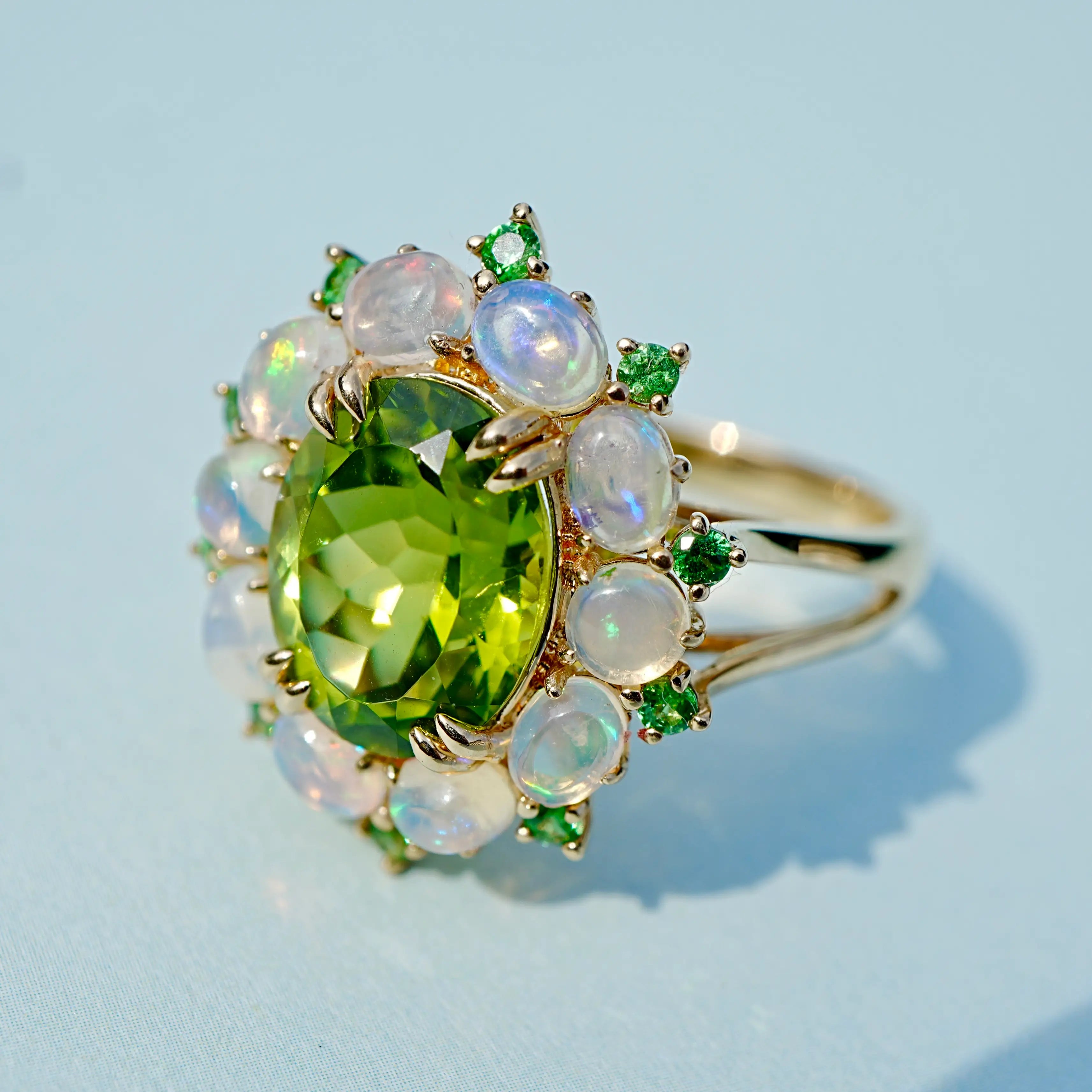 Kai Fine Jewelry Mira Natural Peridot Opal Tsavorite Cocktail Ring in 14k yellow gold