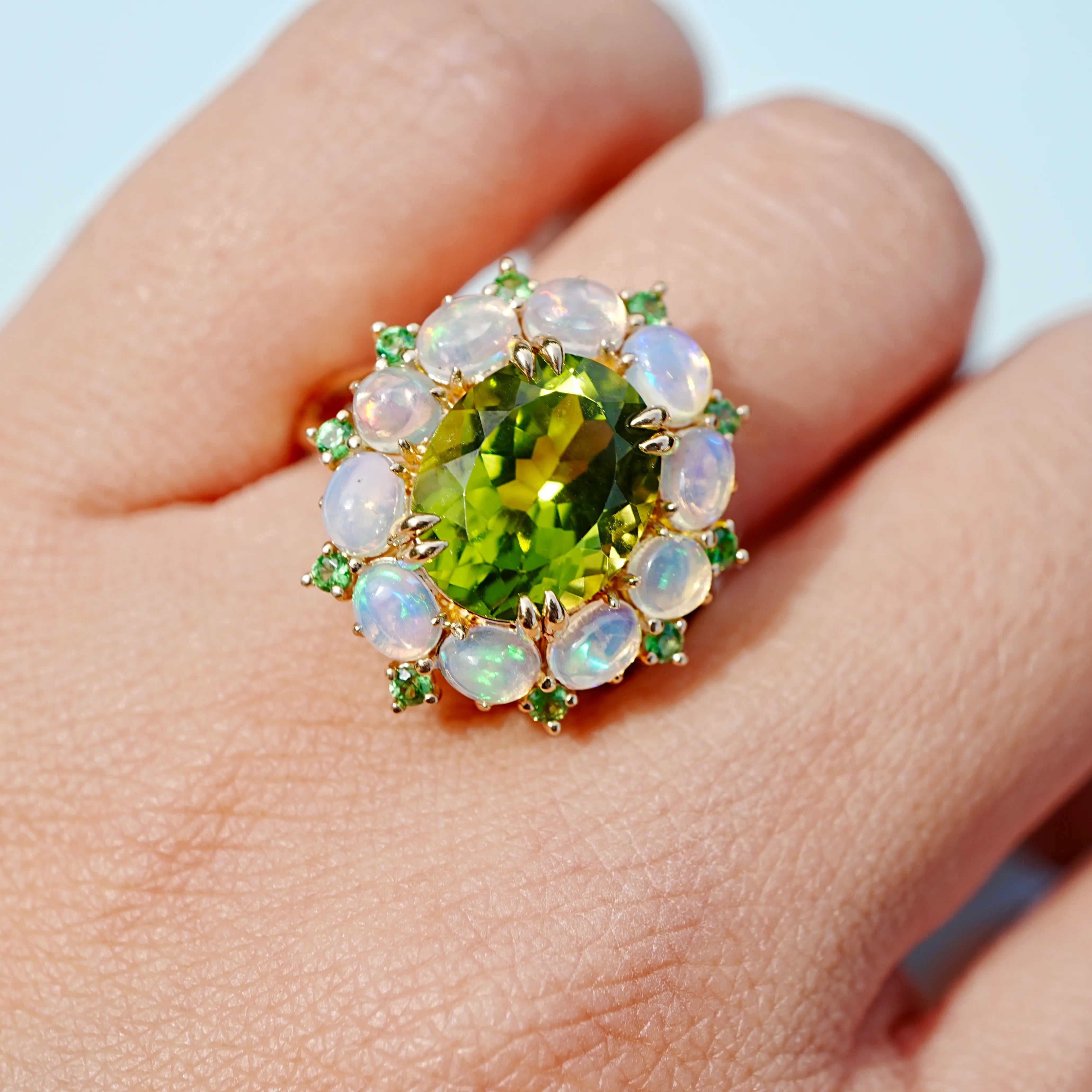 Kai Fine Jewelry Mira Natural Peridot Opal Tsavorite Cocktail Ring in 14k yellow gold