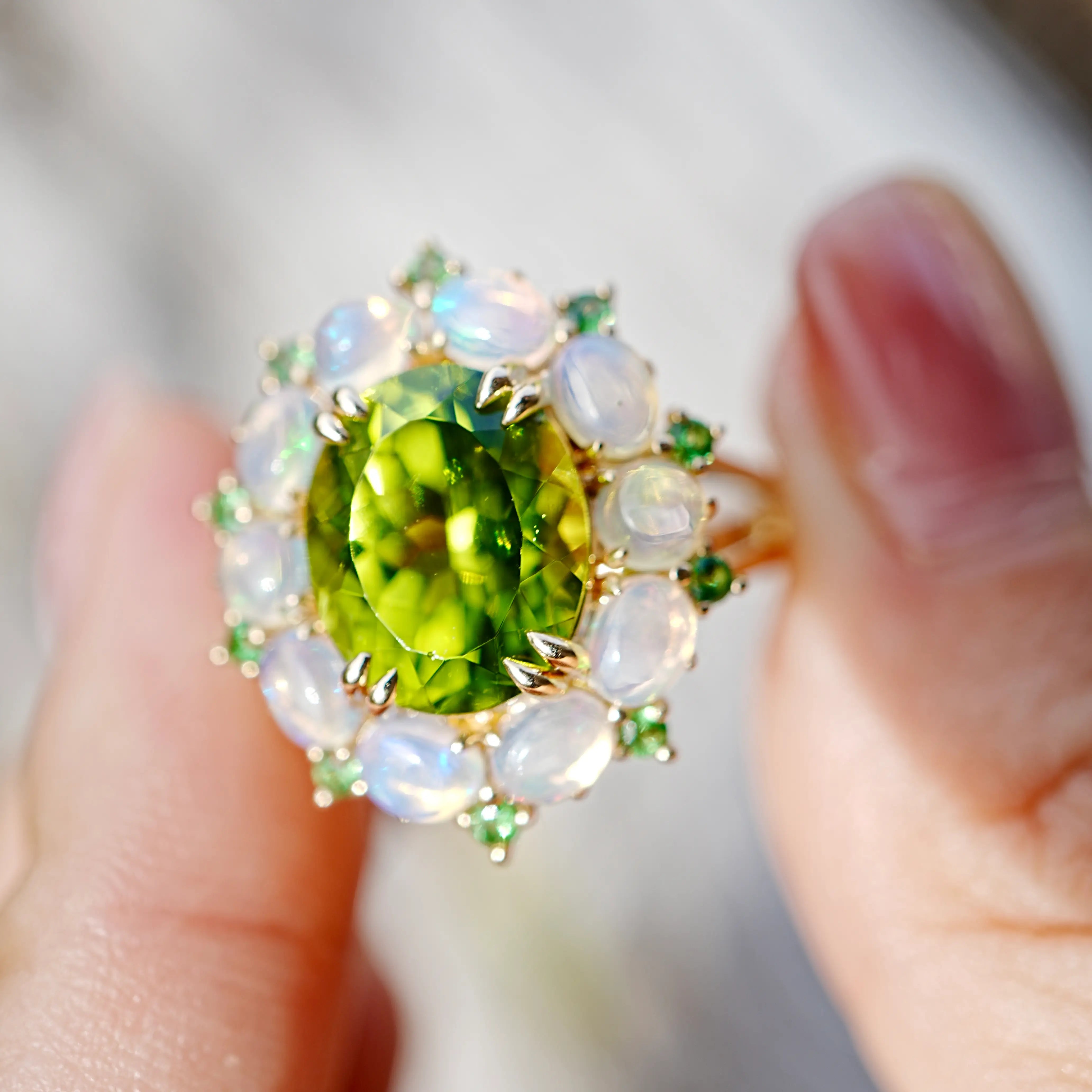 Kai Fine Jewelry Mira Natural Peridot Opal Tsavorite Cocktail Ring in 14k yellow gold