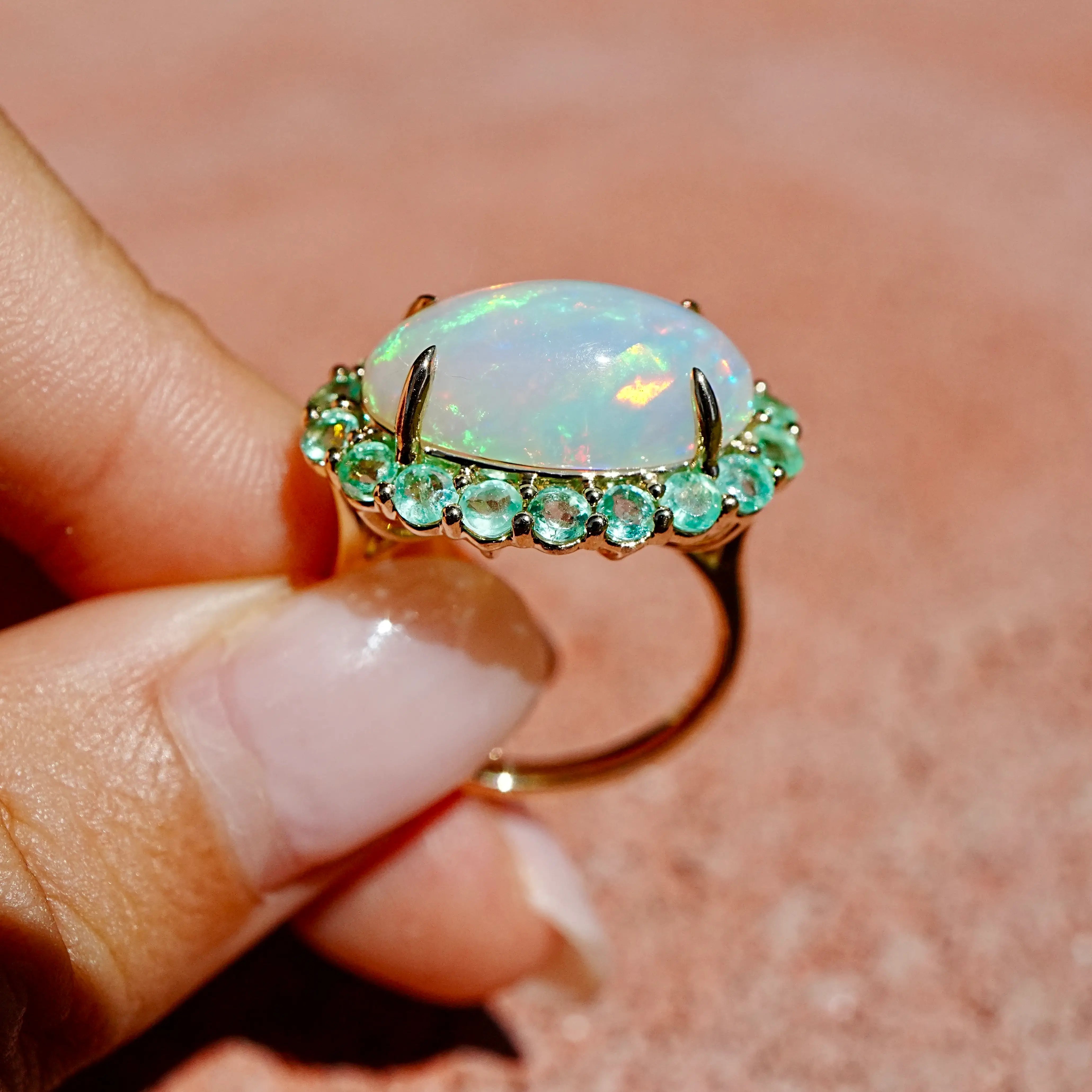 Eden Halo 6.21ctw Opal & Emerald East-West Ring (One-of-a-Kind)
