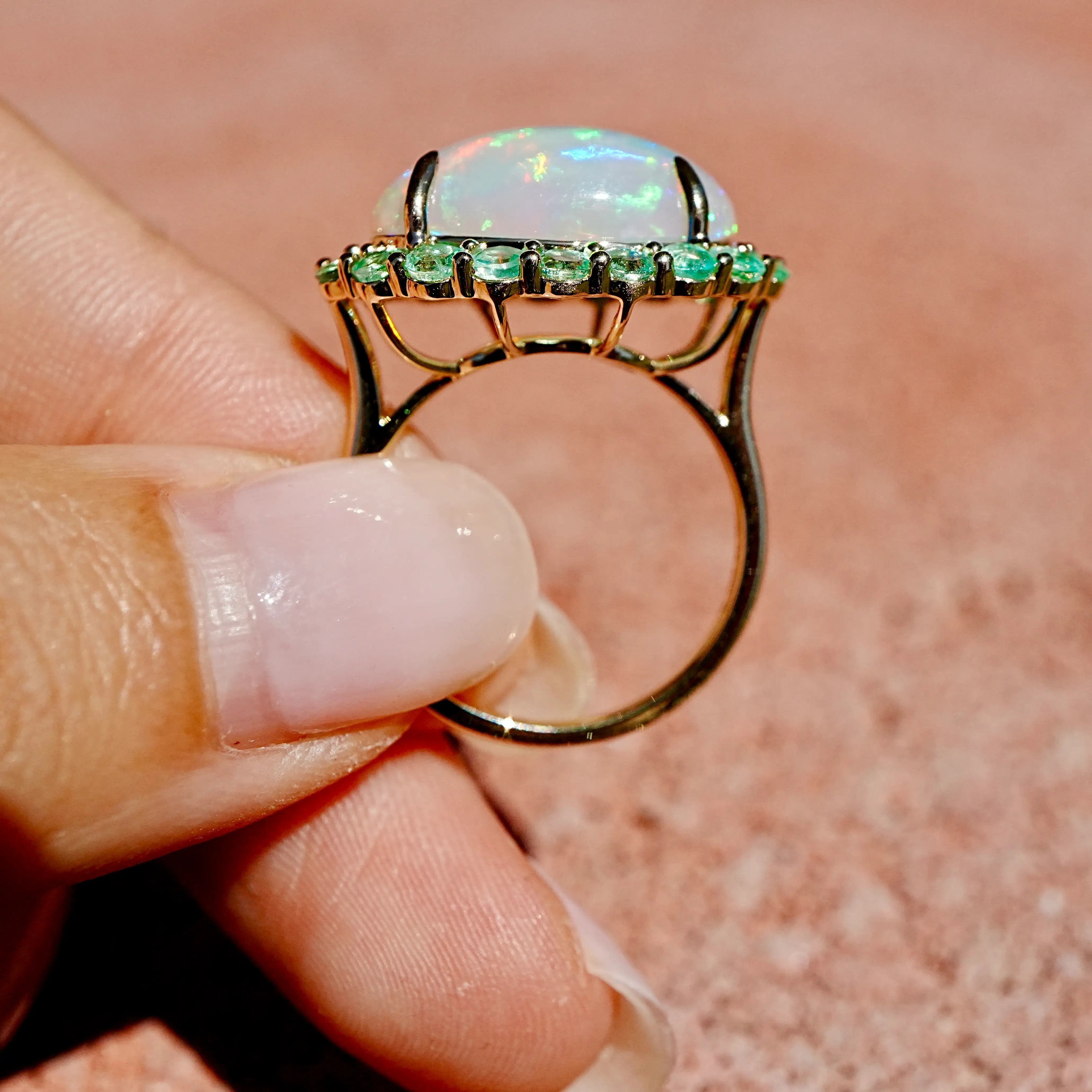 Eden Halo 6.21ctw Opal & Emerald East-West Ring (One-of-a-Kind)