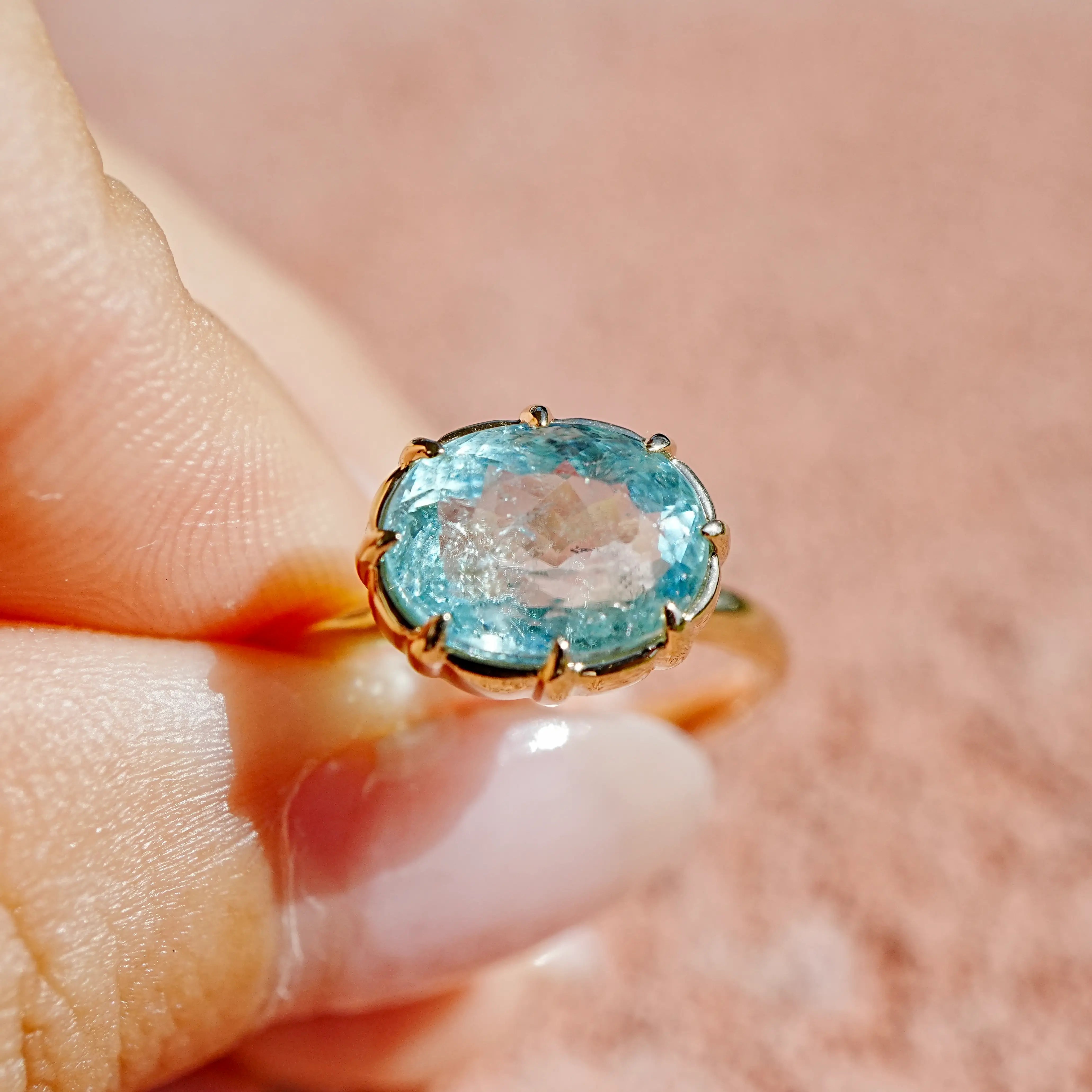 kai fine jewelry One-of-a-Kind Aurea AIGS Certified Natural Paraiba Tourmaline East-West Ring - 3.02ct