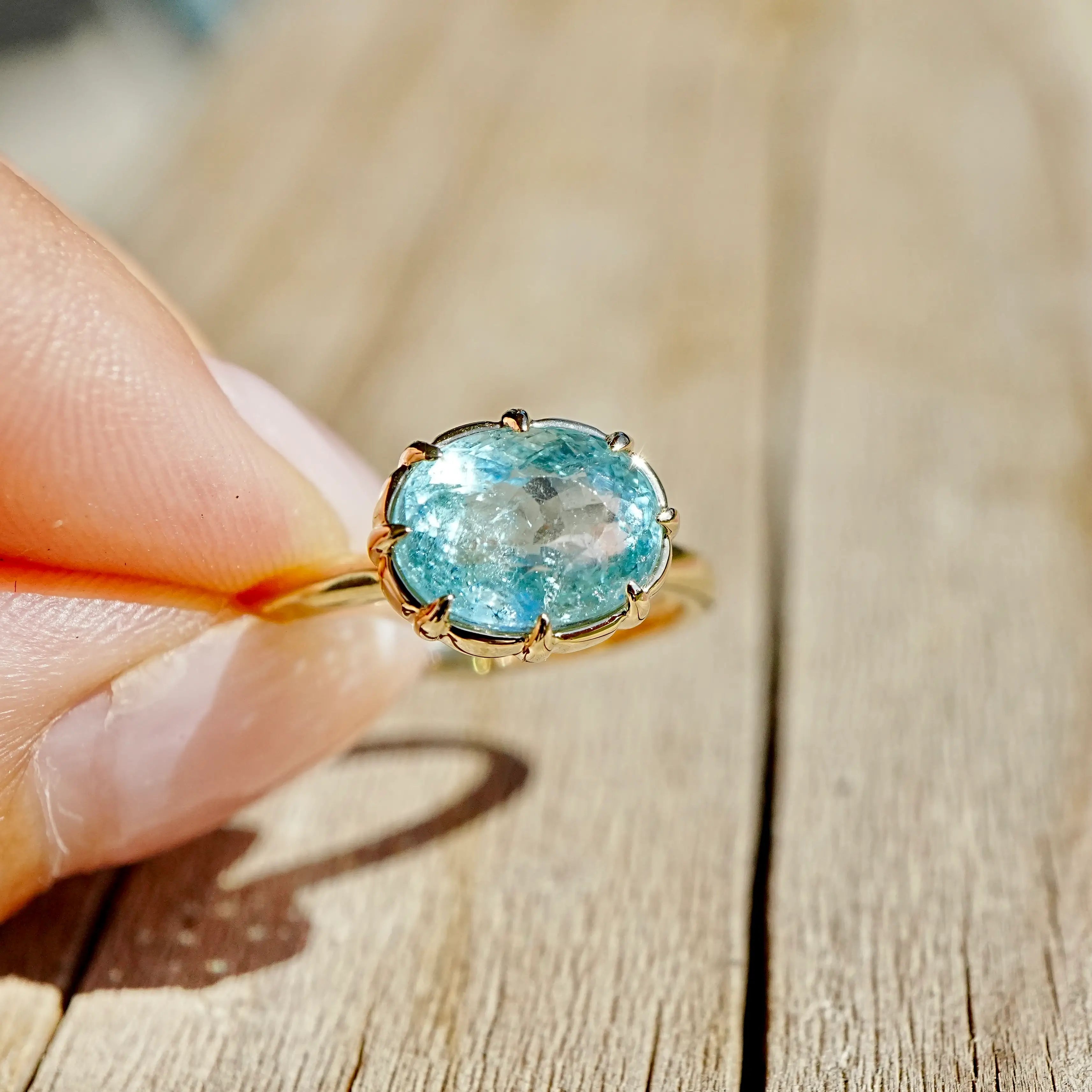 kai fine jewelry One-of-a-Kind Aurea AIGS Certified Natural Paraiba Tourmaline East-West Ring - 3.02ct