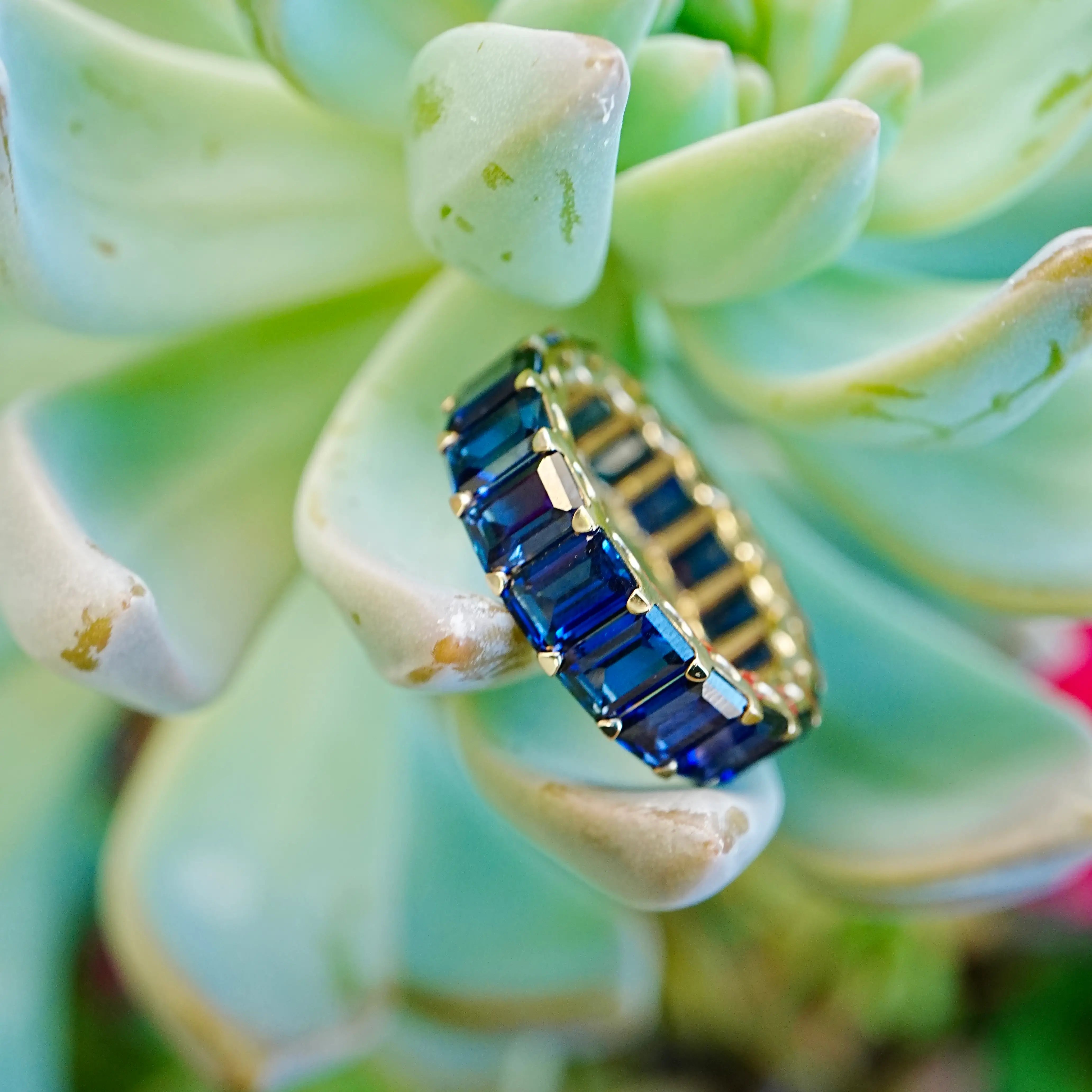 Nora 12.50 ctw Emerald-Cut Lab Grown Sapphire Eternity Ring in 14k yellow Gold