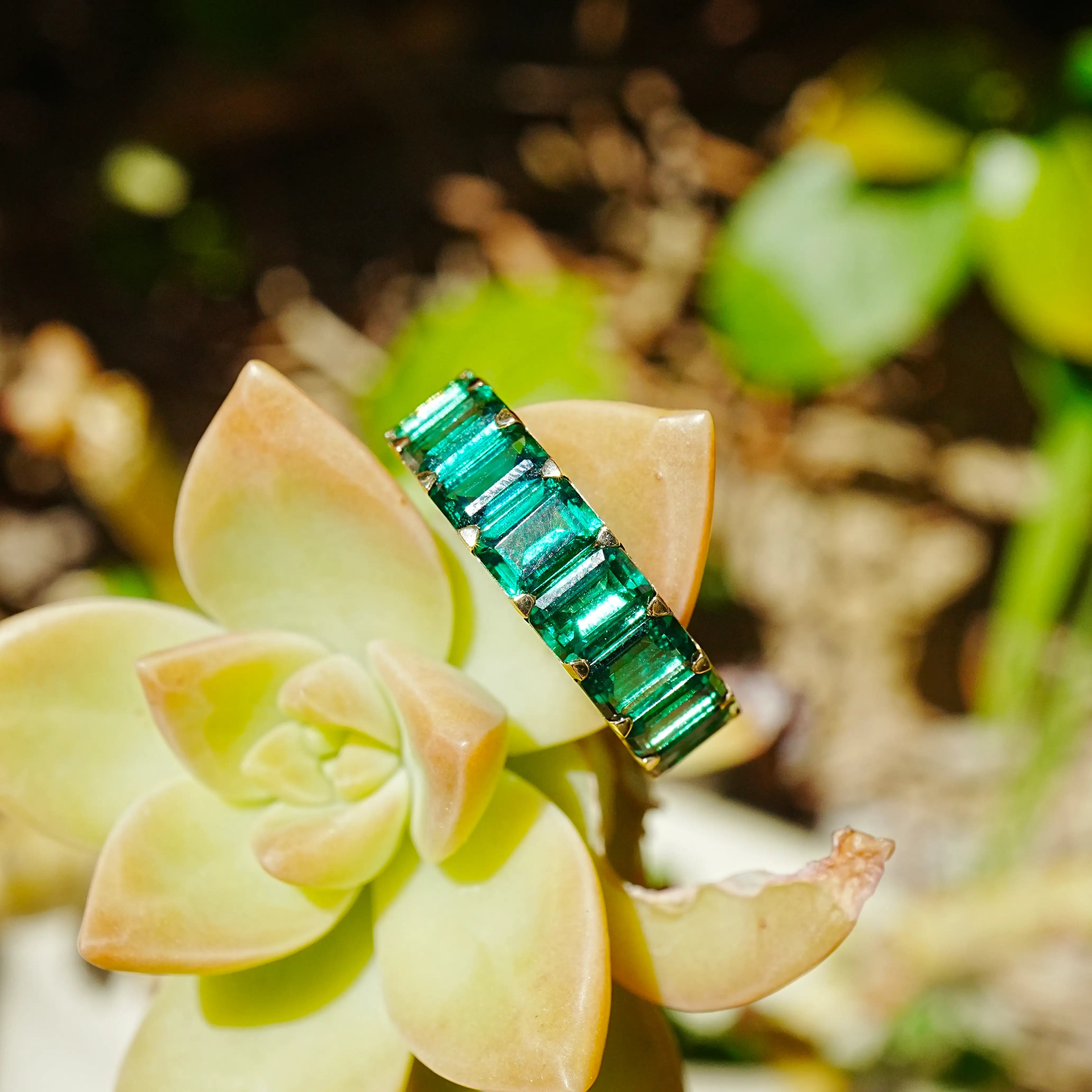 Nora 9.50ctw Lab Grown Emerald Eternity Ring in 14k yellow gold