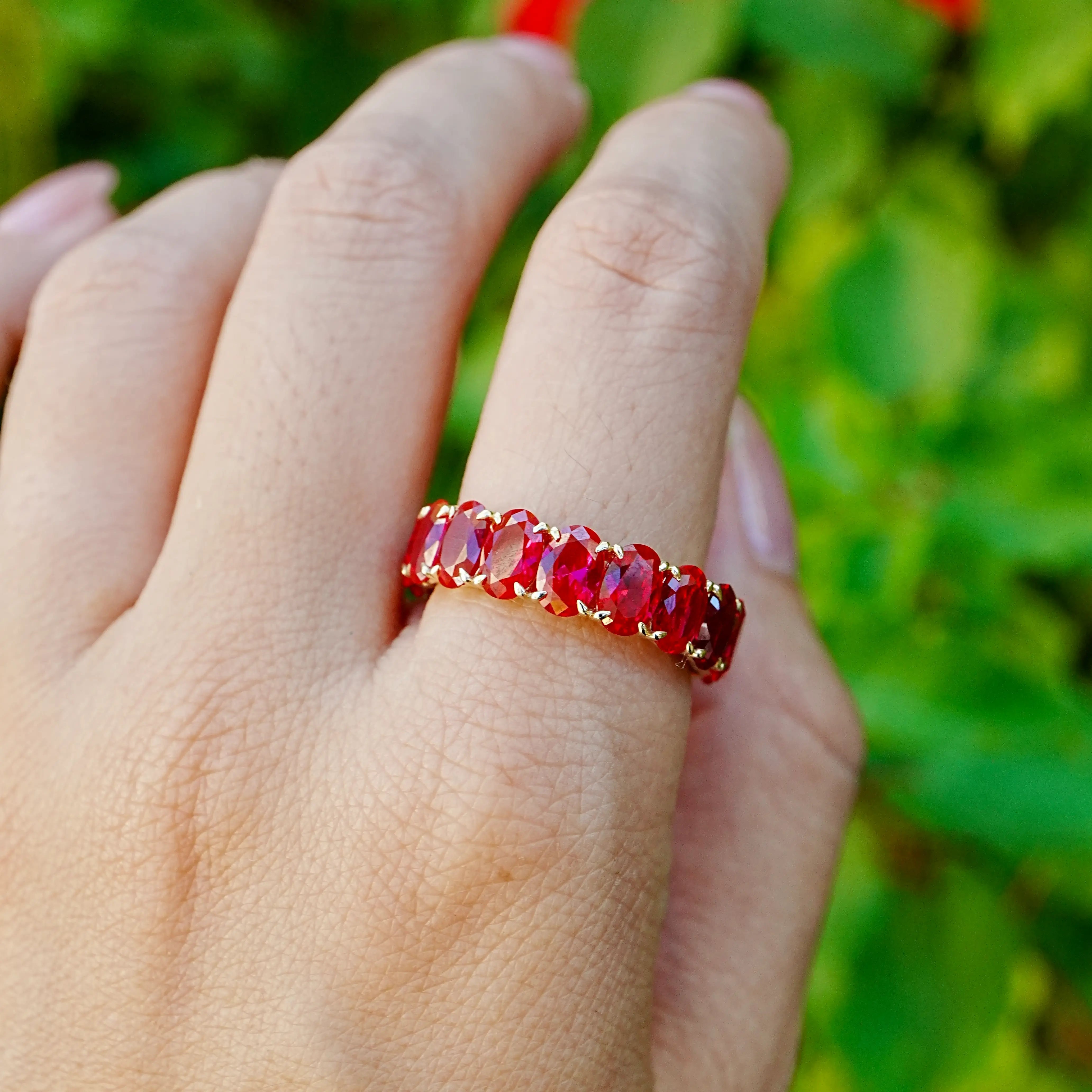 Nora 11.50 ctw Oval Lab Grown Ruby Eternity Ring
