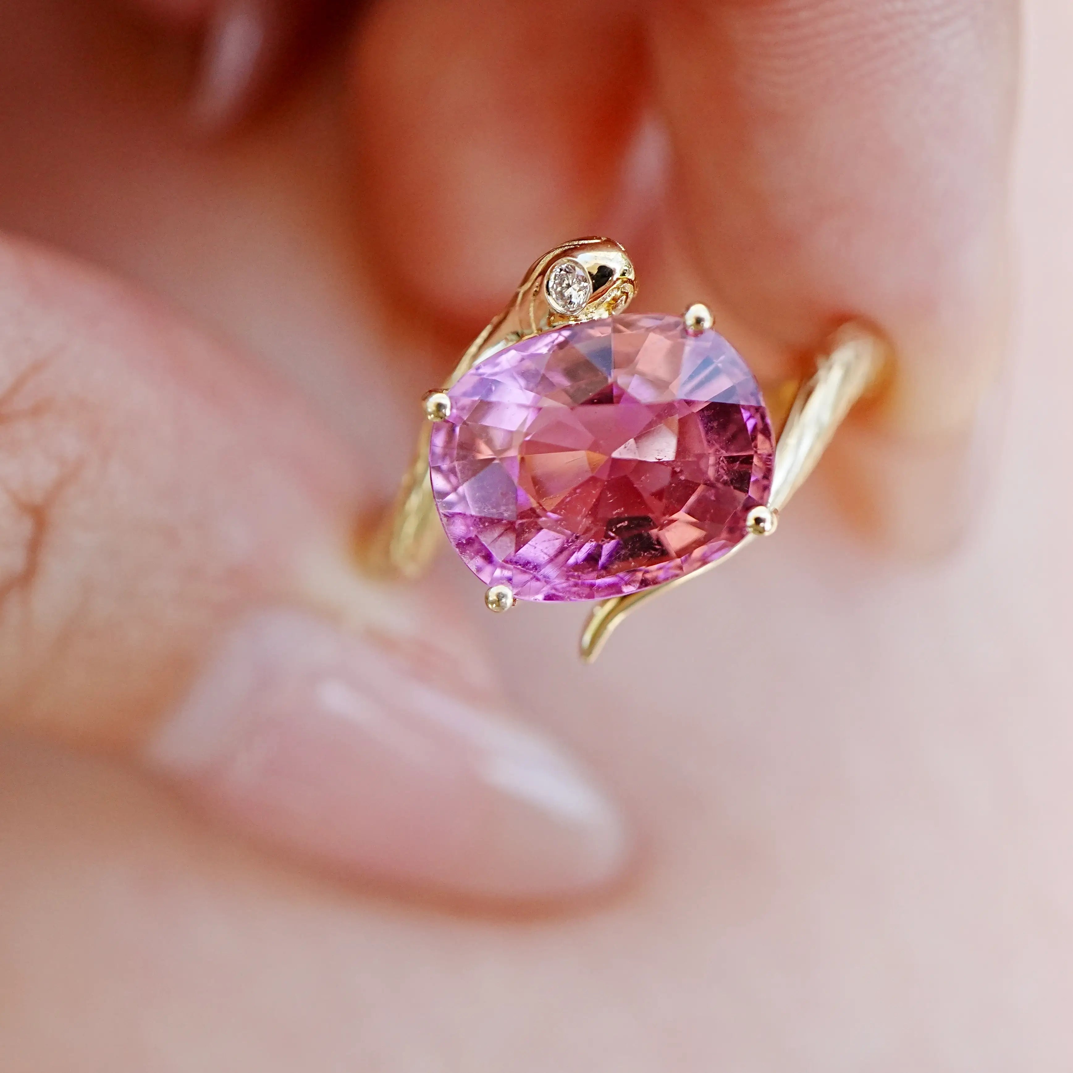 kai fine jewelry Snake Protection 3.79 ct Natural Pink Tourmaline & Diamond East-West Ring in 14k yellow gold size 7 (One-of-a-Kind)