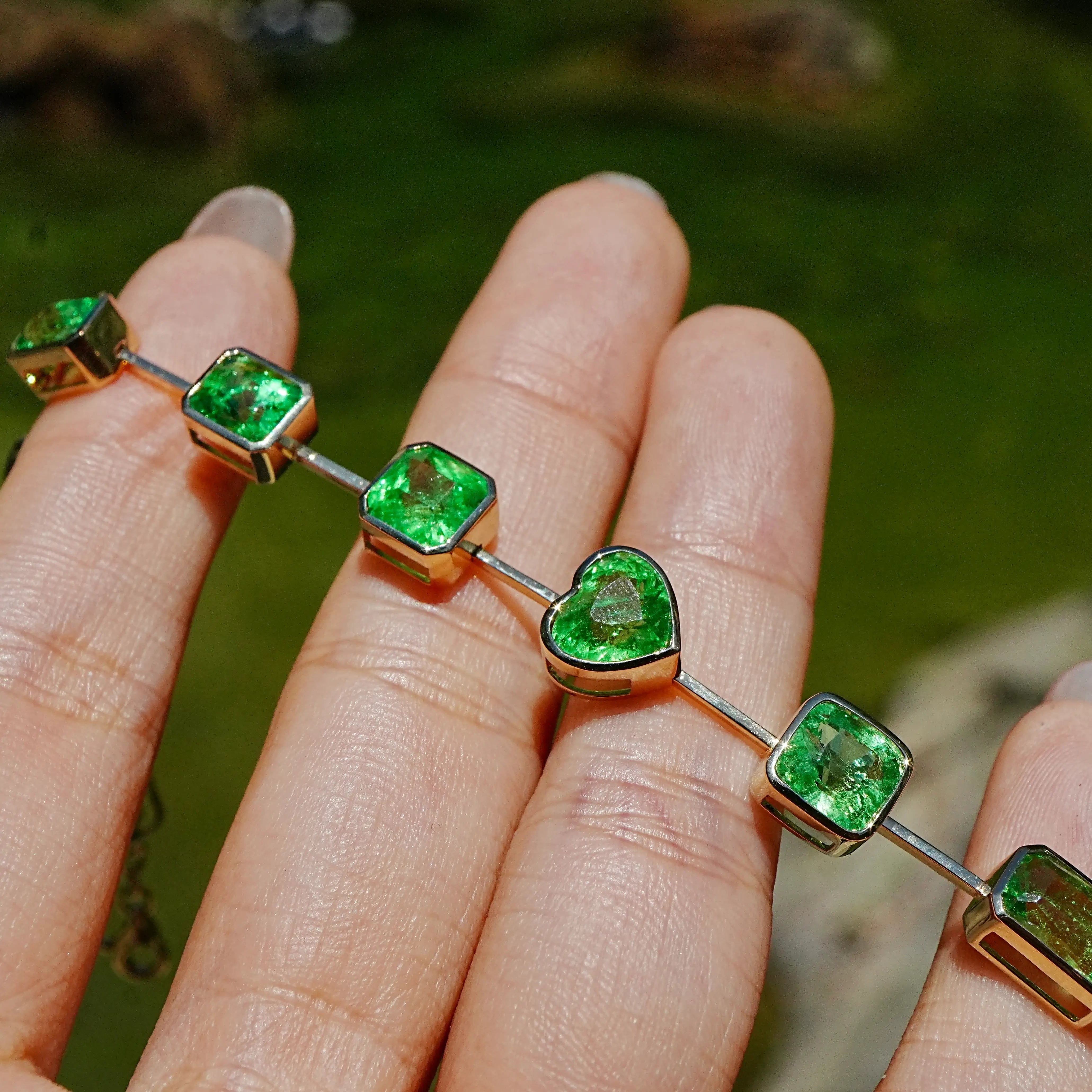 Nina Zhou x Kai 14k yellow gold The Garland 16.25 ctw Natural Tsavorite Link Bracelet (One-of-a-Kind)