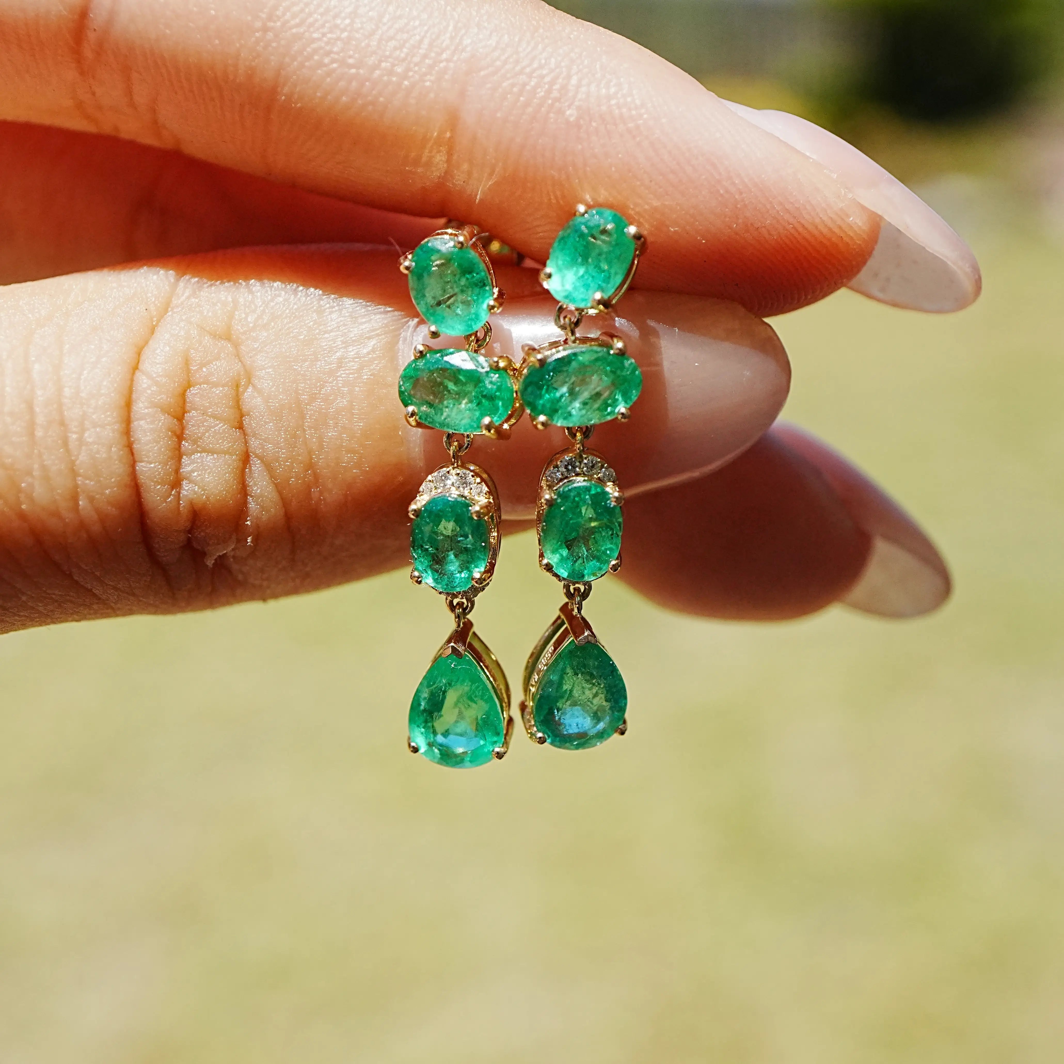 Garden Melody 3.92 ctw Natural Emerald & Diamond Drop Earrings (One-of-a-Kind)