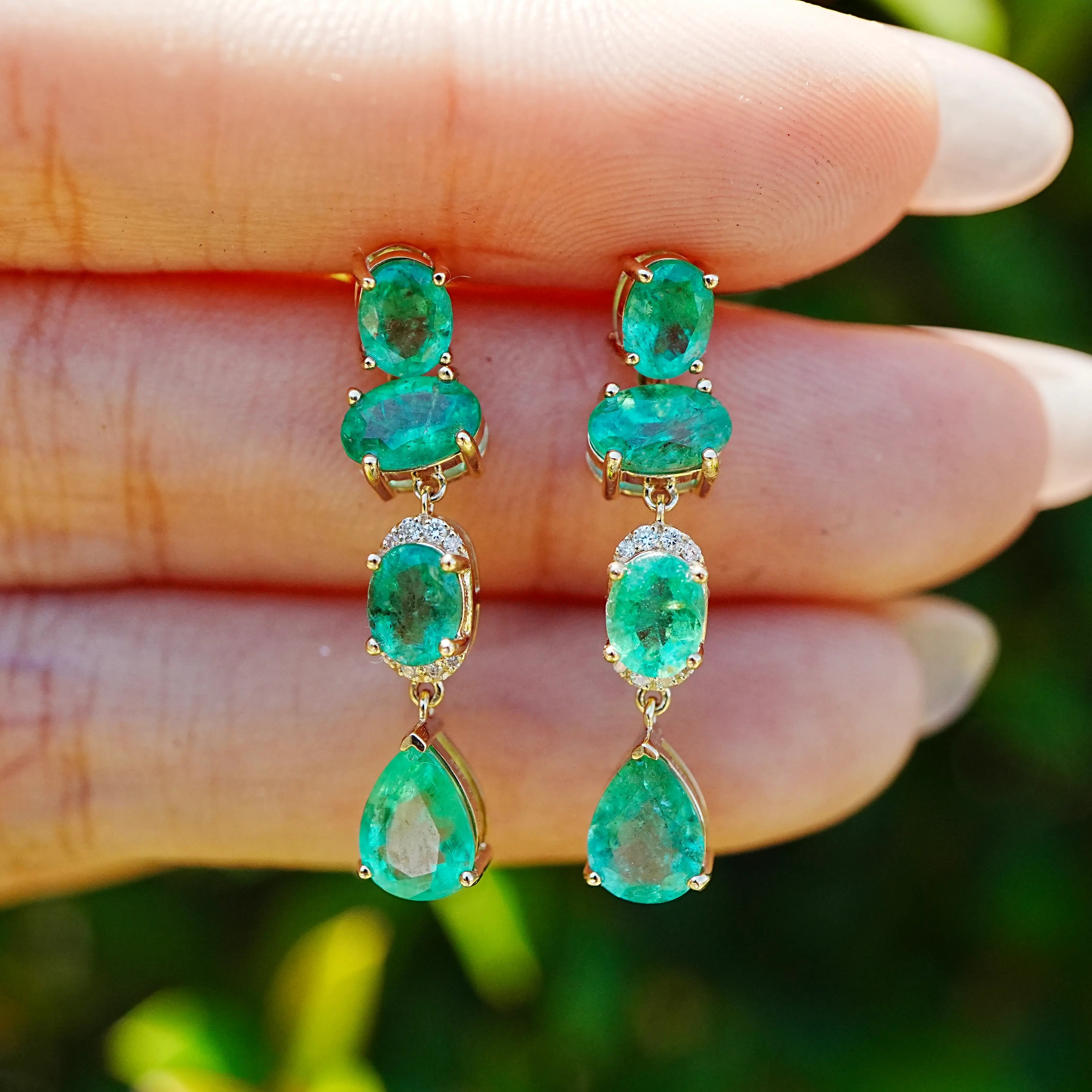 Garden Melody 3.92 ctw Natural Emerald & Diamond Drop Earrings (One-of-a-Kind)