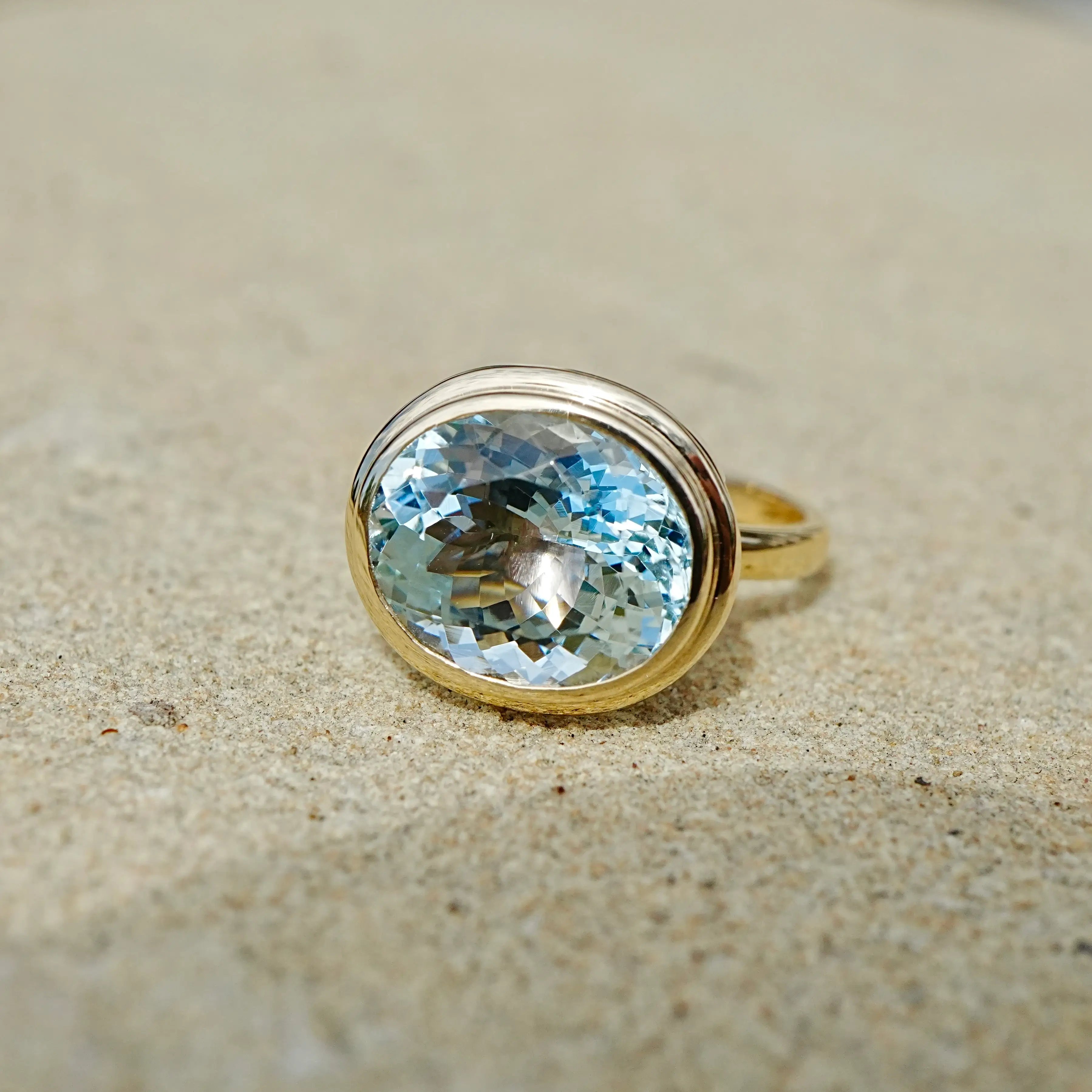 certificate of Bella 4.95 ct AIGS Certified Aquamarine East-West Ring in 14k yellow gold (One-of-a-Kind)