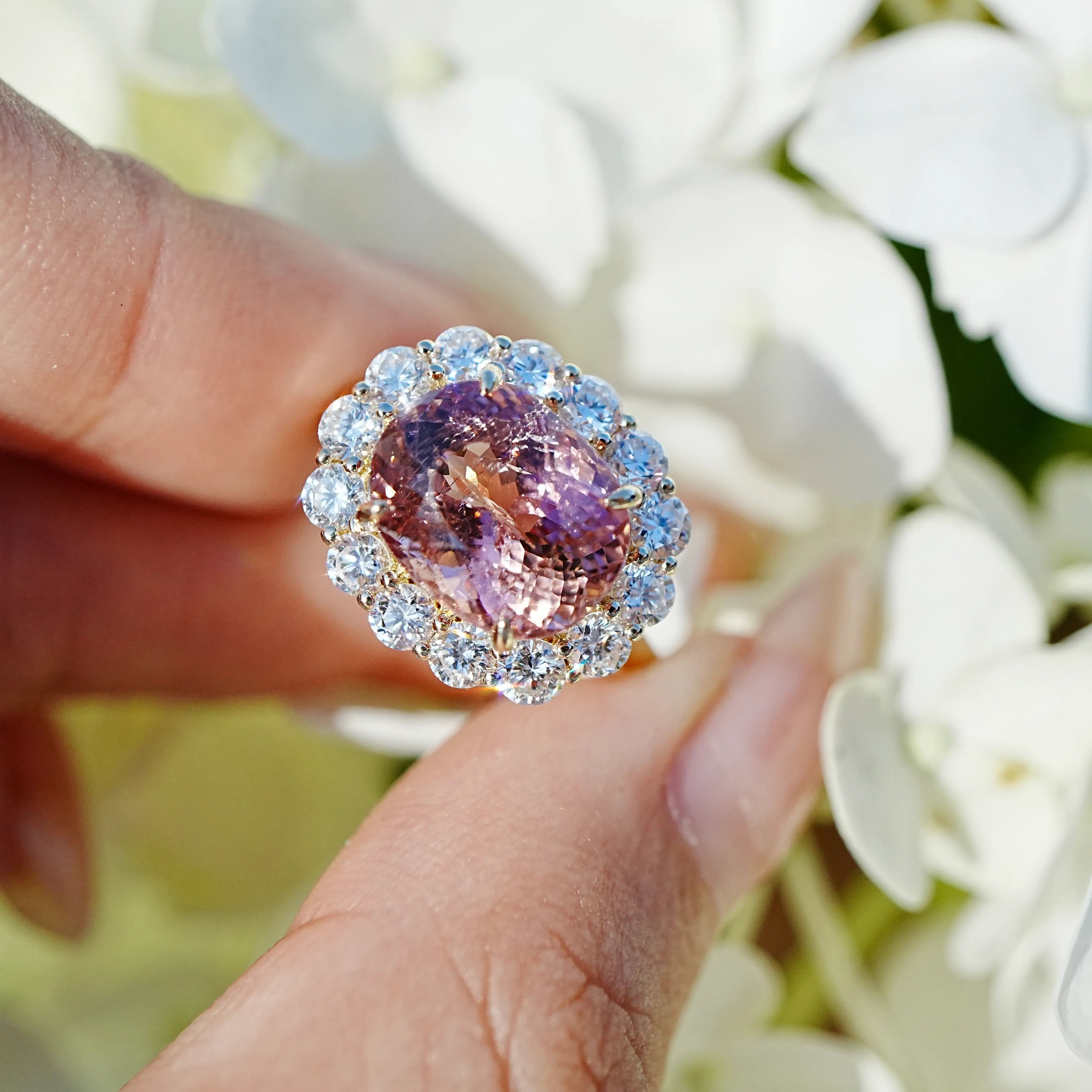 Eden Halo 6.06 ctw Natural Tourmaline & Lab Diamond East-West Ring in 14k yellow gold (One-of-a-Kind)