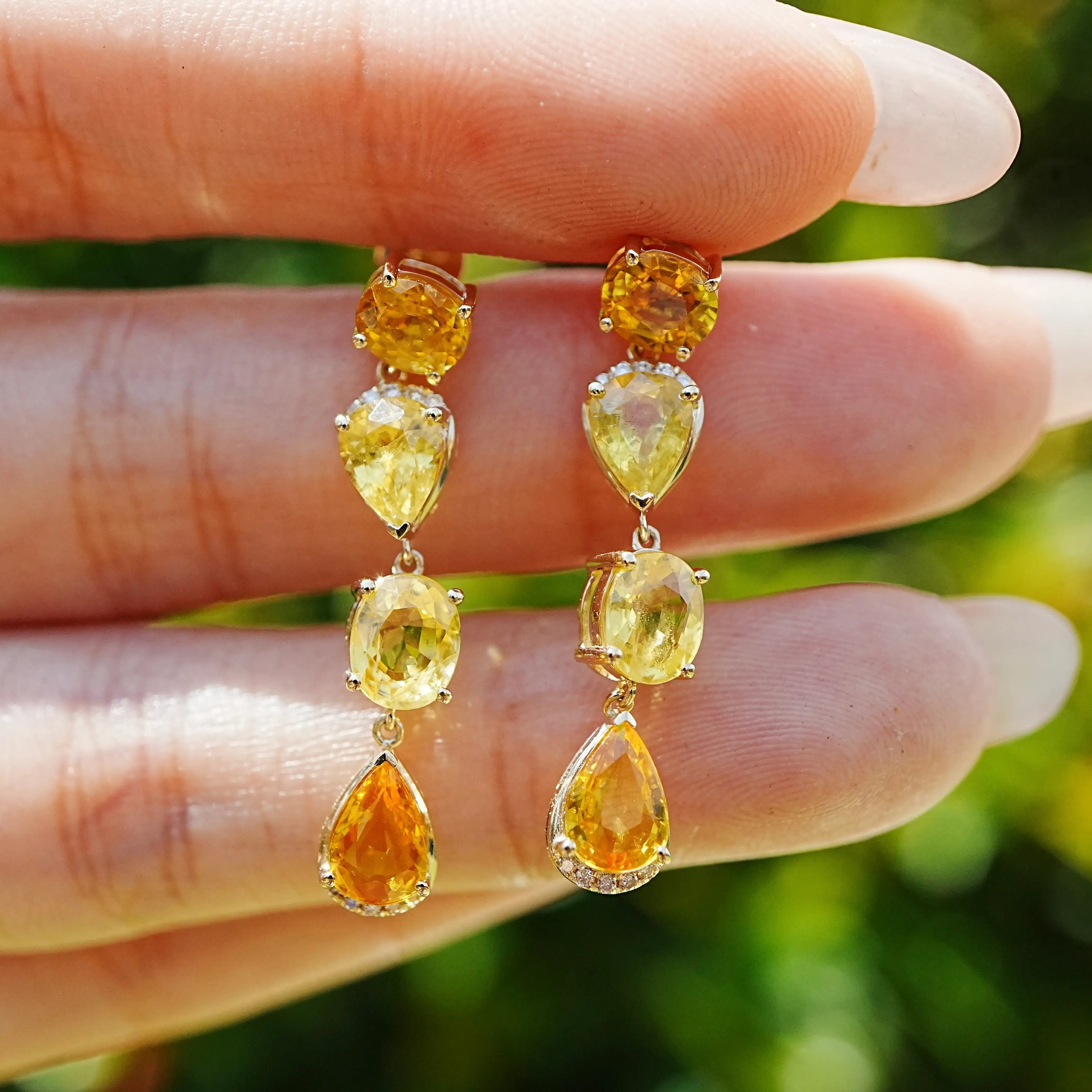 Garden Melody 5.80 ctw Natural Yellow Sapphire & Diamond Drop Earrings in 14k yellow gold (One-of-a-Kind)