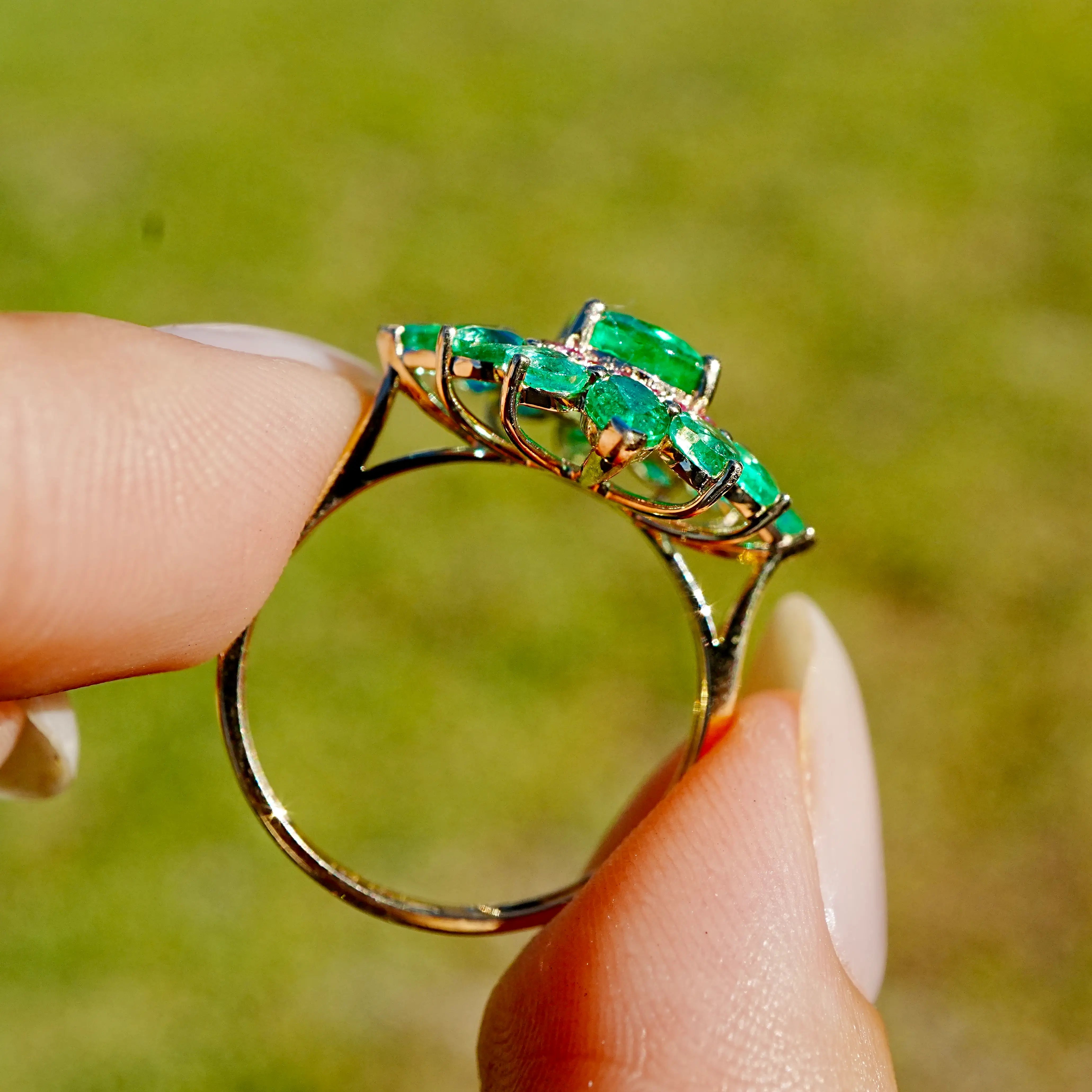 Kai Fine Jewelry Stellara 3.55 ctw AIGS Certified Natural Emerald & Pink Sapphire Ring Size 7 (One-of-a-Kind)