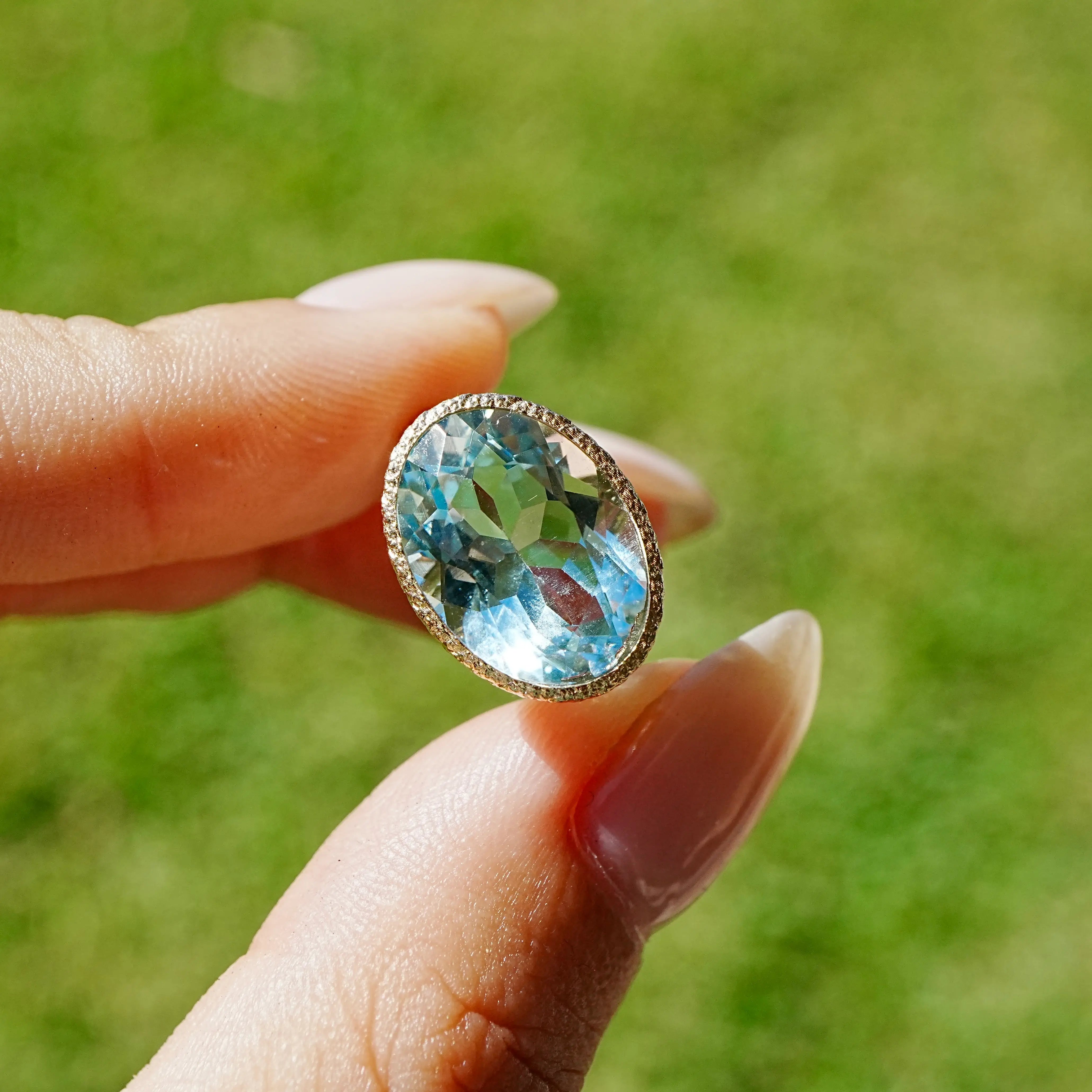 14k yellow gold Aria Arch 4.96ct AIGS Certified Natural Aquamarine East-West Ring (One-of-a-Kind) size 7
