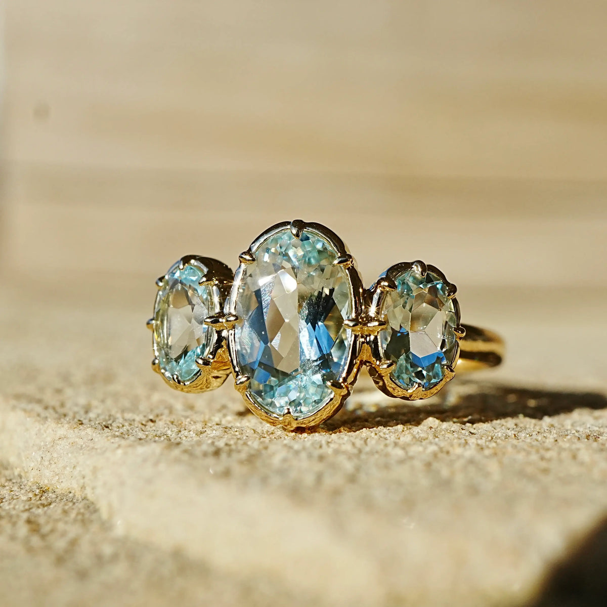 Aurea 2.28 ctw Natural Aquamarine Three-Stone Ring (One-of-a-Kind)