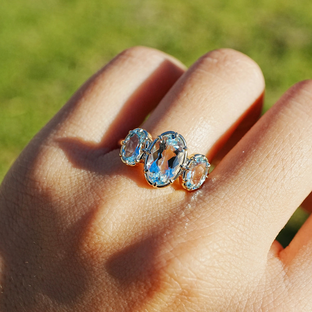 Aurea 2.28 ctw Natural Aquamarine Three-Stone Ring (One-of-a-Kind)