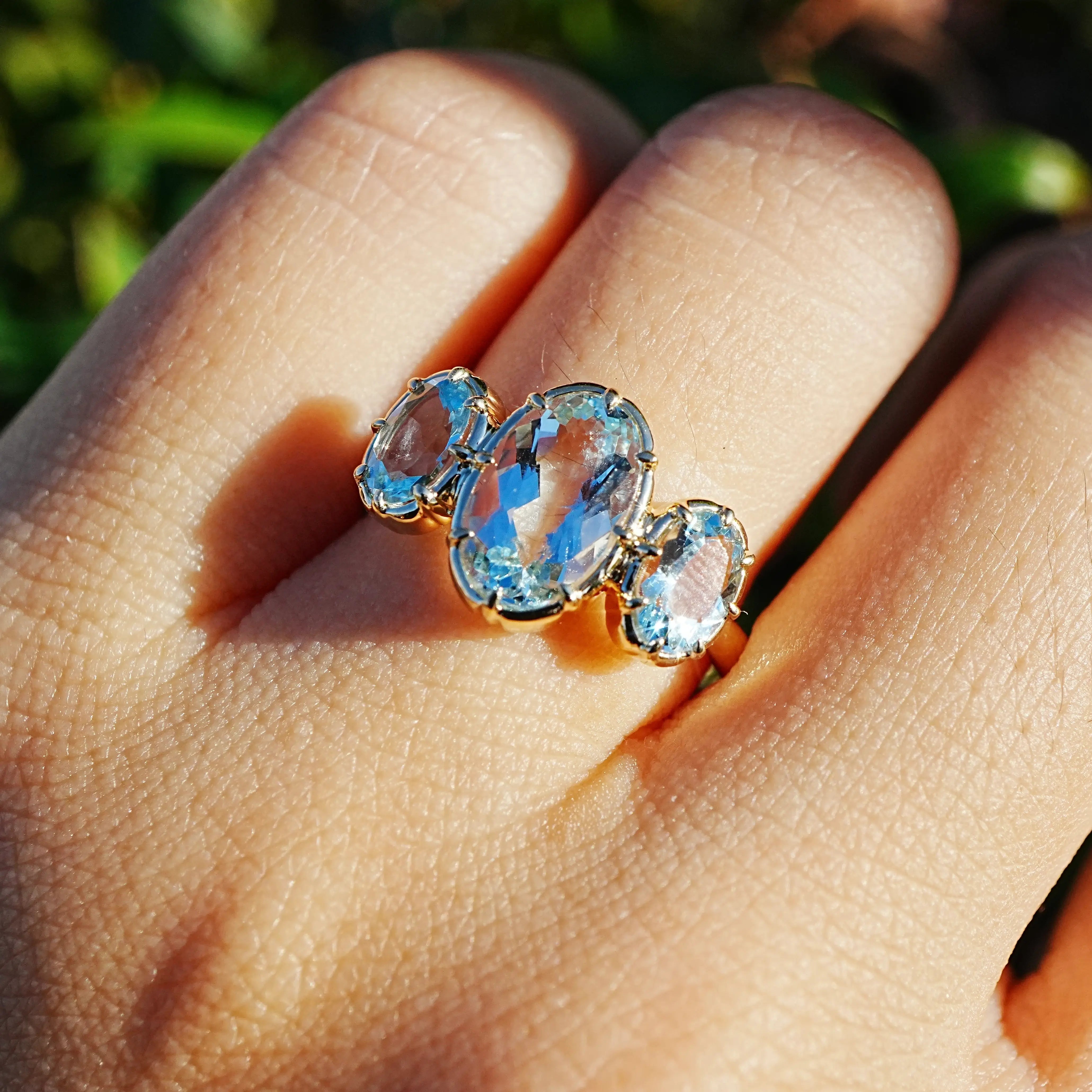 Aurea 2.28 ctw Natural Aquamarine Three-Stone Ring (One-of-a-Kind)