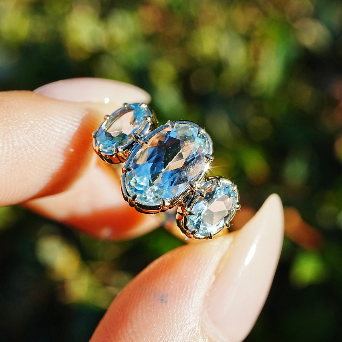 Aurea 2.28 ctw Natural Aquamarine Three-Stone Ring (One-of-a-Kind)