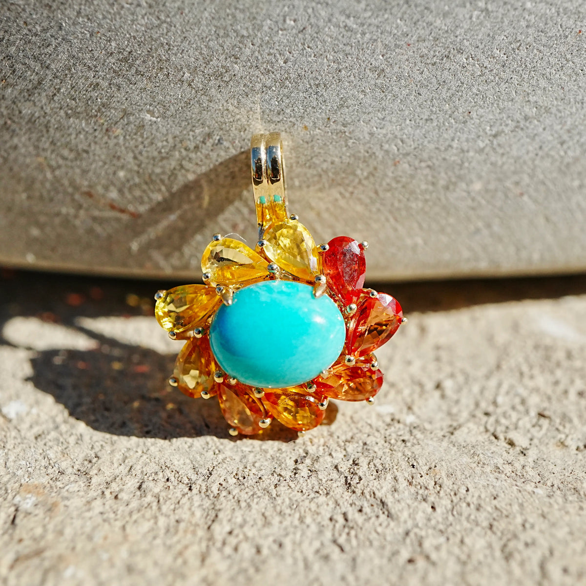 Sunset Halo 4.15ctw Natural Turquoise & Sapphire Diamond Lock Paperclip Chain Necklace (One-of-a-Kind)
