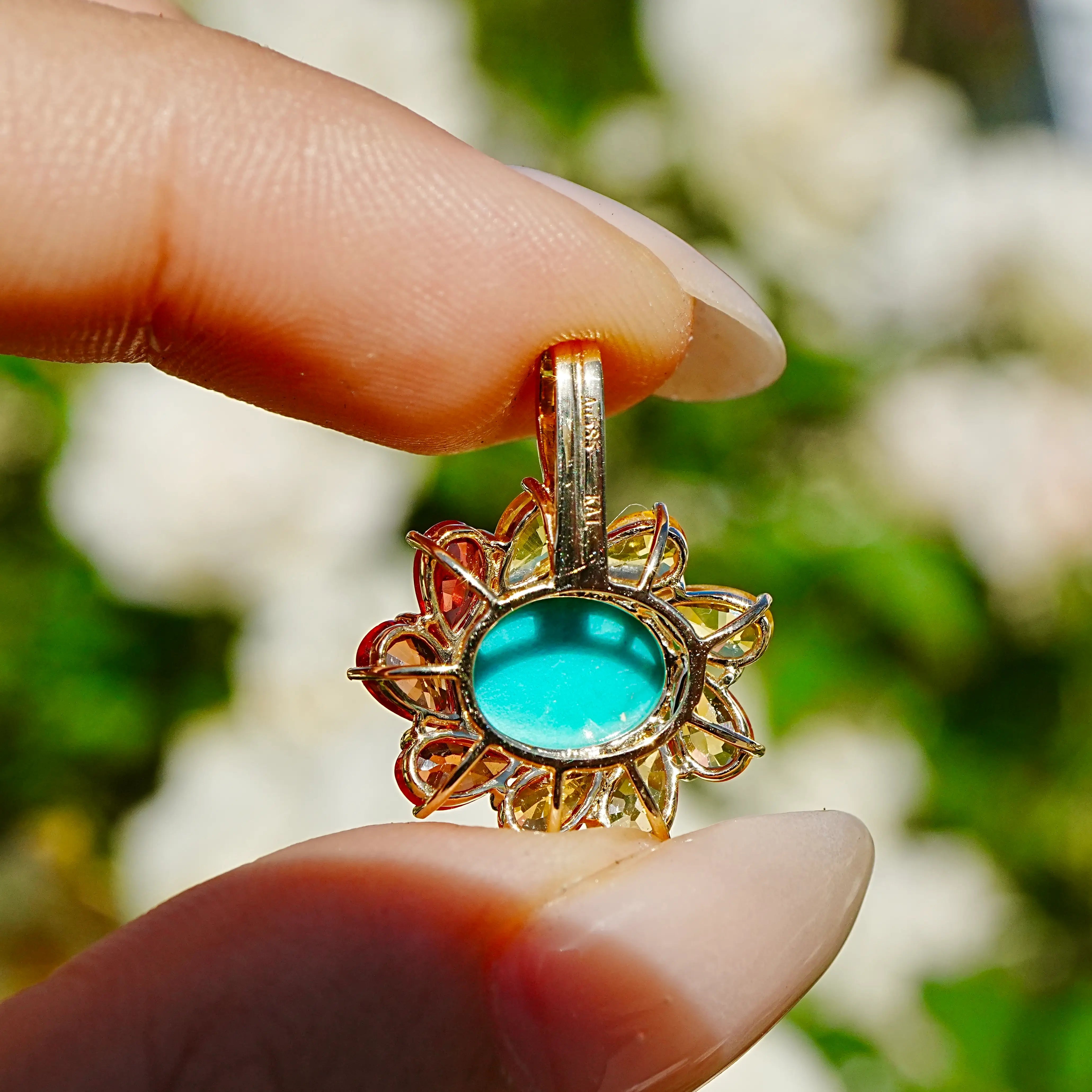 Sunset Halo 4.15ctw Natural Turquoise & Sapphire Diamond Lock Paperclip Chain Necklace (One-of-a-Kind)