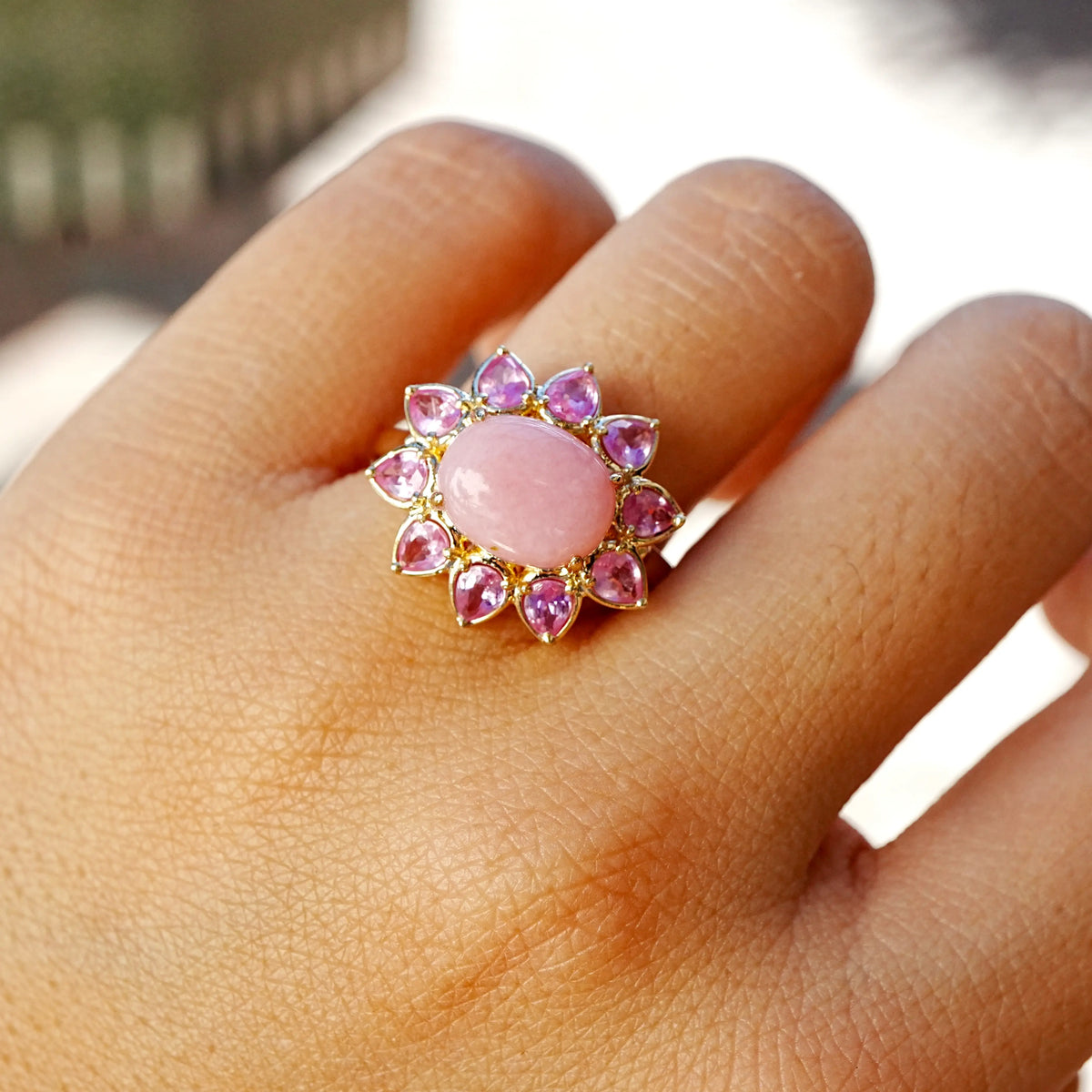 Bloom Halo 4.20ctw Natural Pink Opal & Pink Sapphire East-West Ring (One-of-a-Kind)