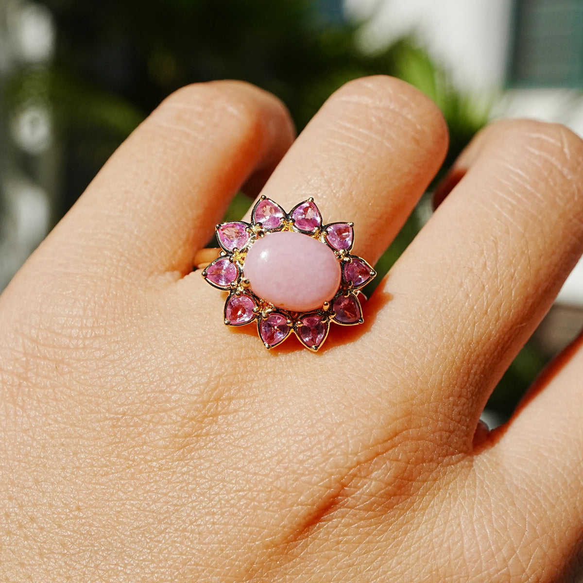 Bloom Halo 4.20ctw Natural Pink Opal & Pink Sapphire East-West Ring (One-of-a-Kind)