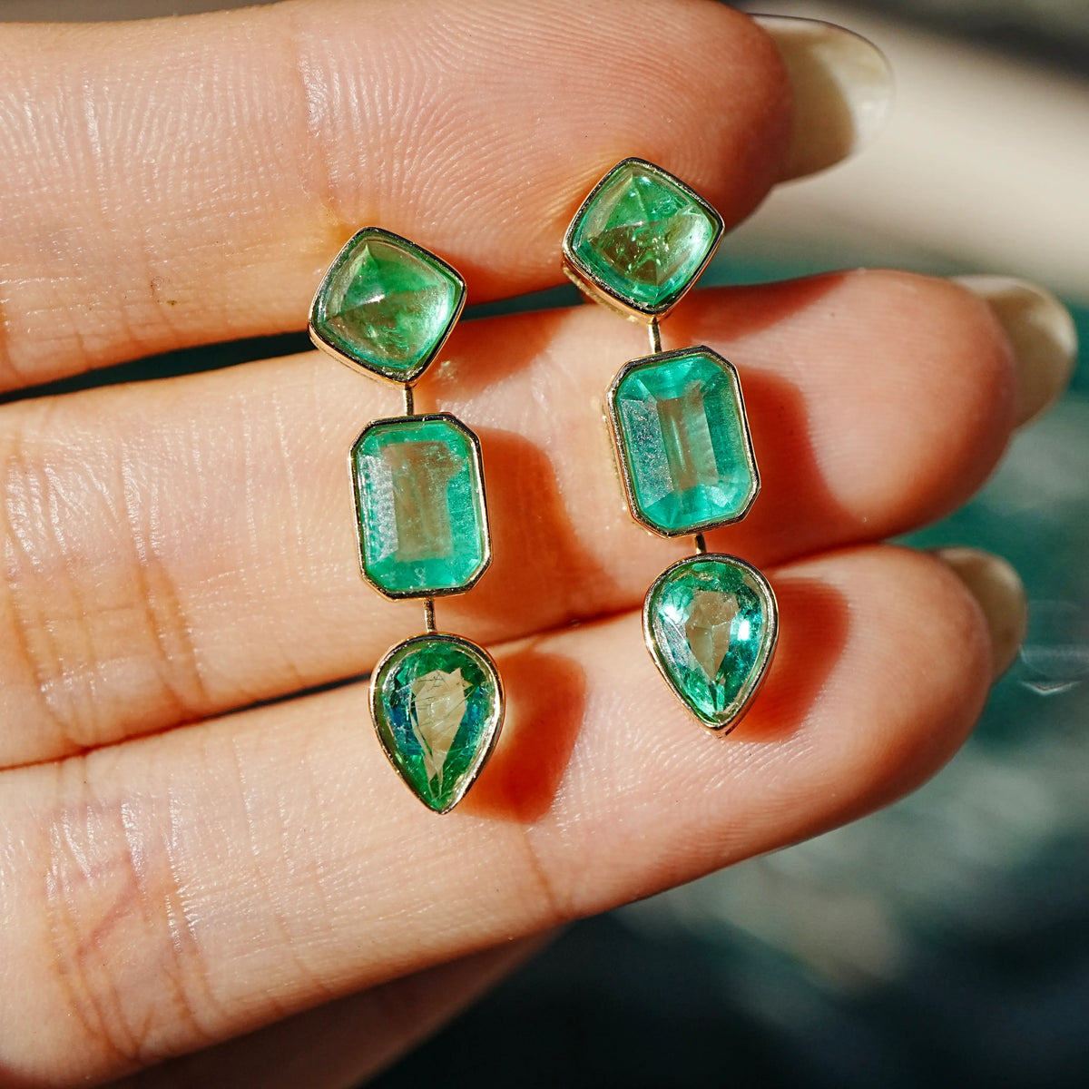14k yellow gold The Garland AIGS Certified 4.63 ctw Natural Emerald Drop Earrings (One-of-a-Kind)