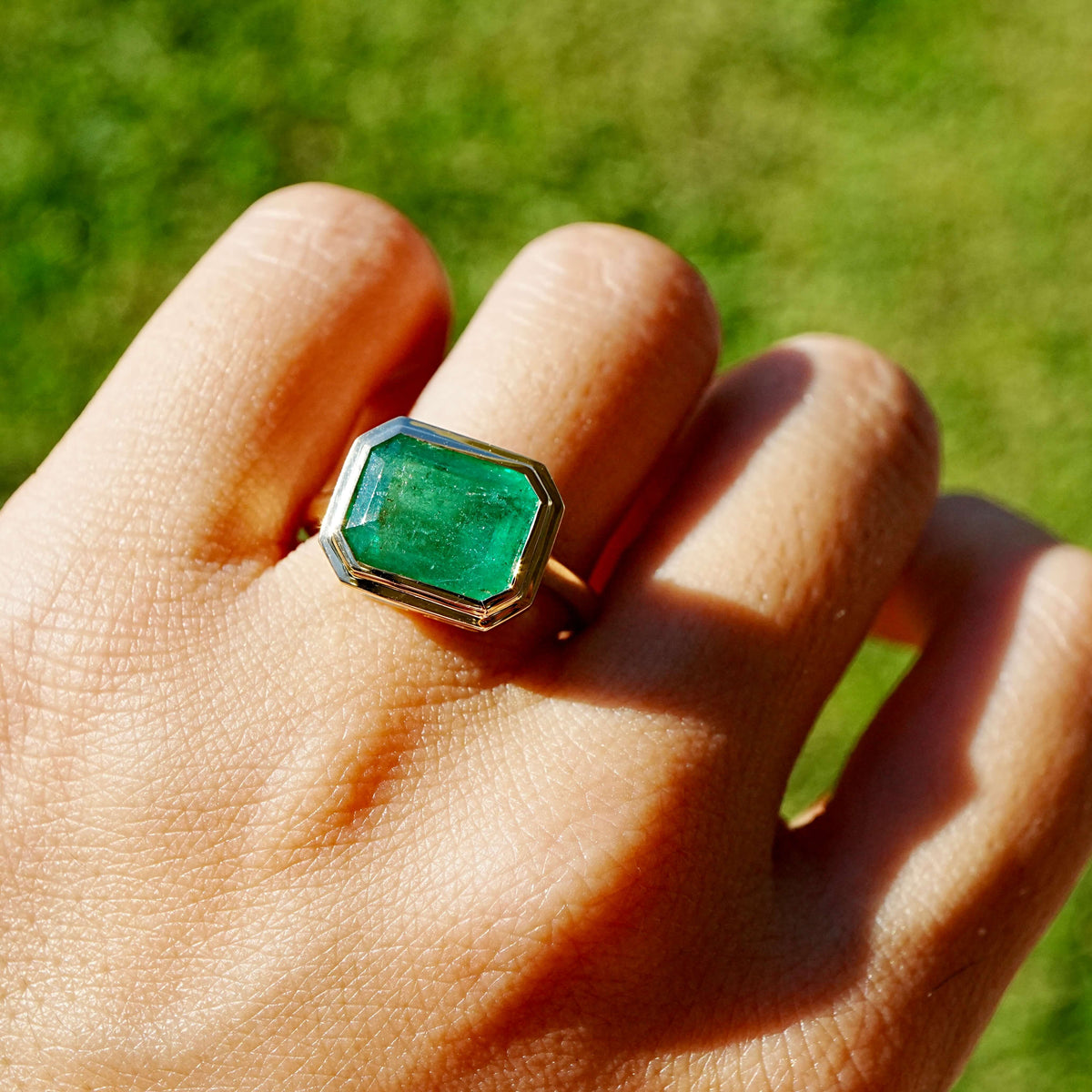 (SOLD) Bella Guild Certified 4.61ct Natural Emerald East-West Ring (One-of-a-Kind)