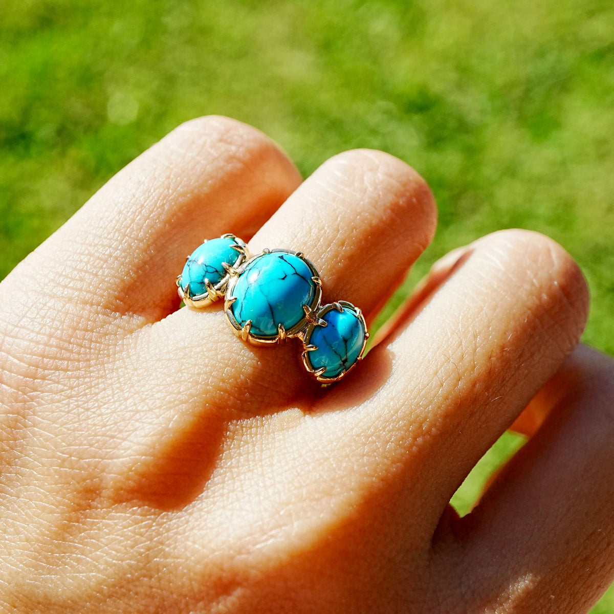 Aurea 3.60 ctw Natural Turquoise Three-Stone Ring (One-of-a-Kind)
