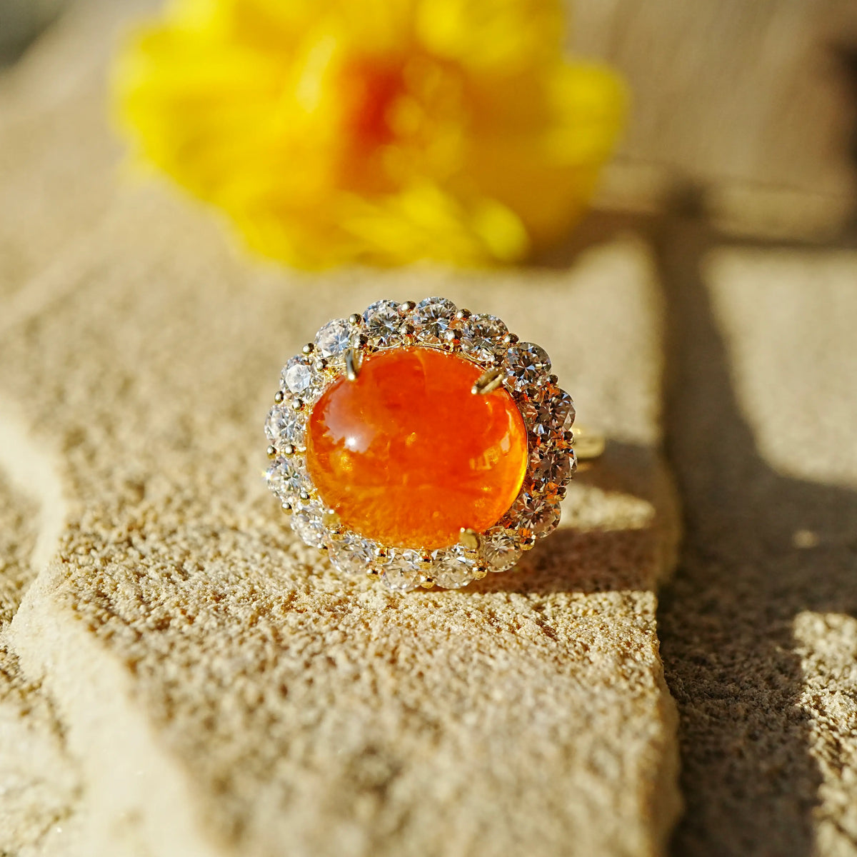 Eden Halo 12.02 ctw Natural Fanta Spessartine Garnet & Lab Diamond Ring (One-of-a-Kind)
