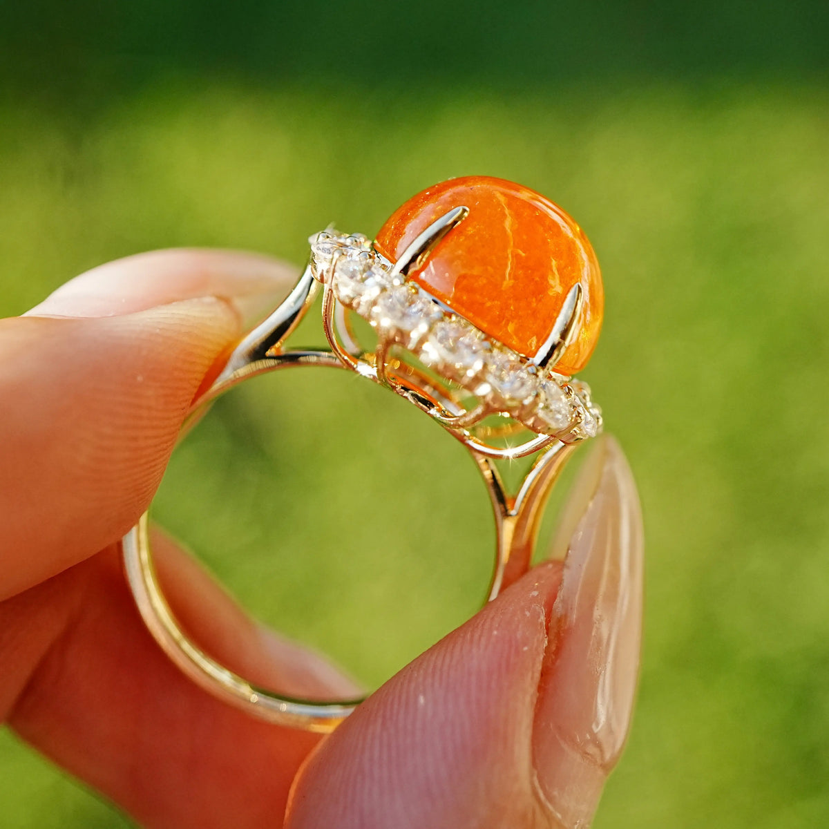 Eden Halo 12.02 ctw Natural Fanta Spessartine Garnet & Lab Diamond Ring (One-of-a-Kind)