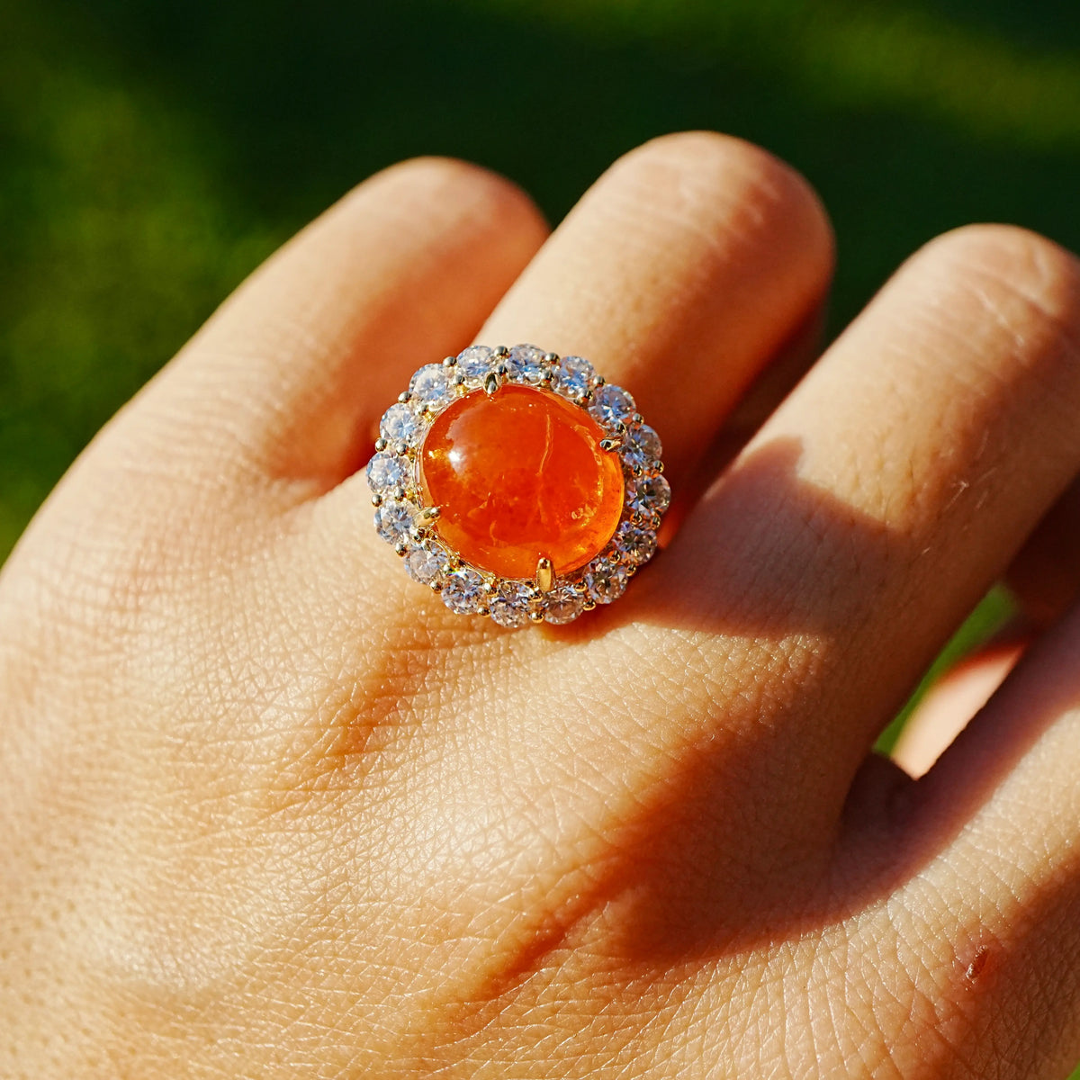 Eden Halo 12.02 ctw Natural Fanta Spessartine Garnet & Lab Diamond Ring (One-of-a-Kind)