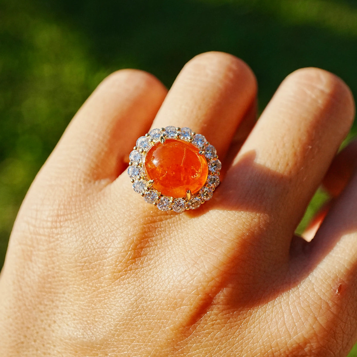 Eden Halo 12.02 ctw Natural Fanta Spessartine Garnet & Lab Diamond Ring (One-of-a-Kind)