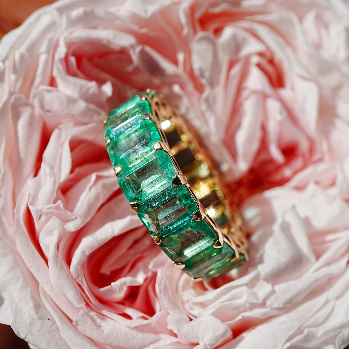 14k yellow gold Nora 8.50 ctw Natural Emerald Eternity Ring (One-of-a-Kind)