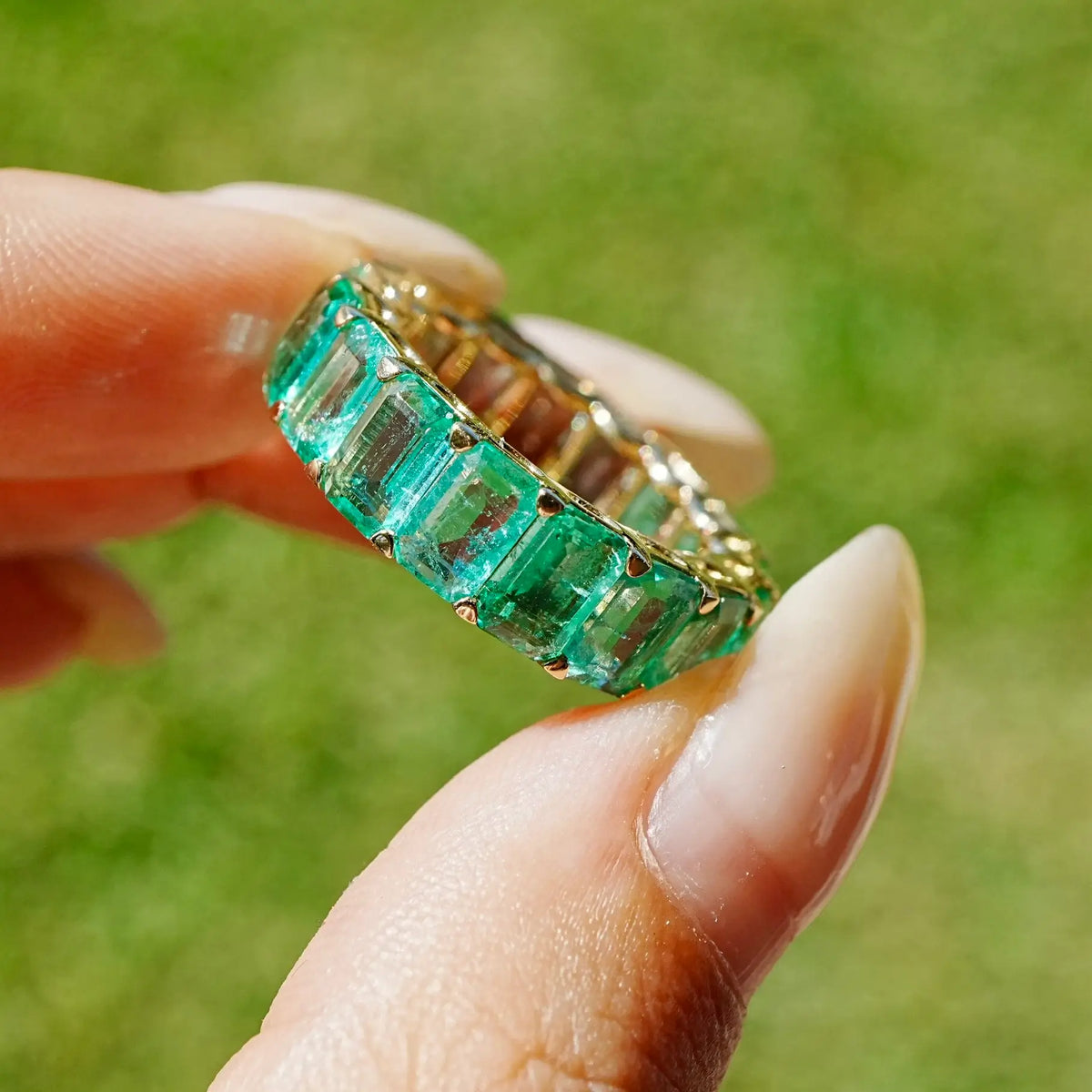 14k yellow gold Nora 8.50 ctw Natural Emerald Eternity Ring (One-of-a-Kind)