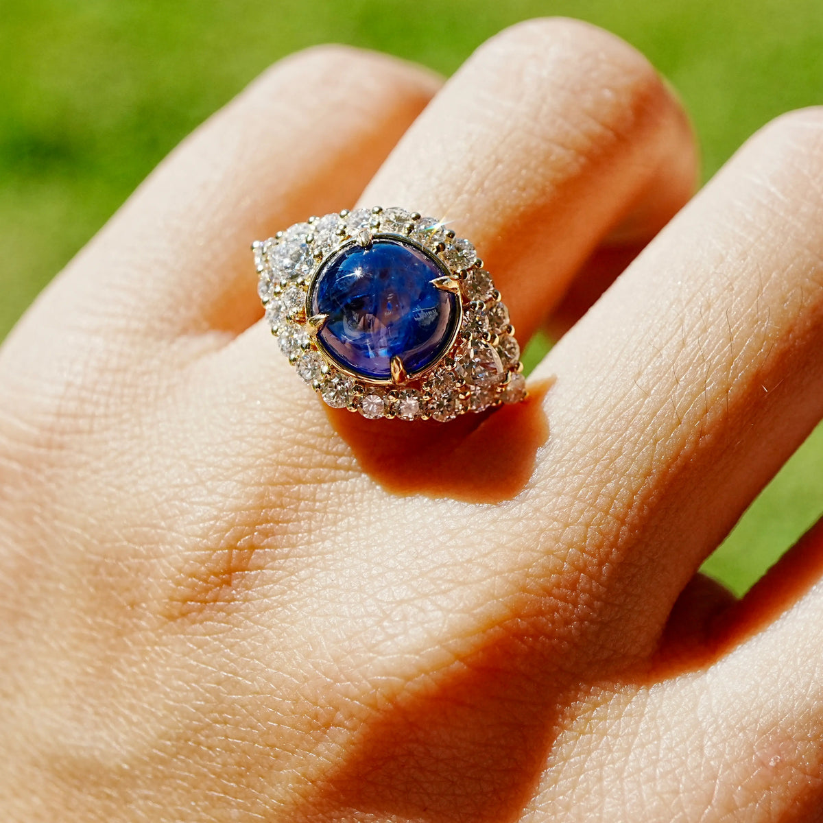 (SOLD) Aegis Eye 6.03 ctw Natural Sapphire & Lab Grown Diamond Ring (One-of-a-Kind)