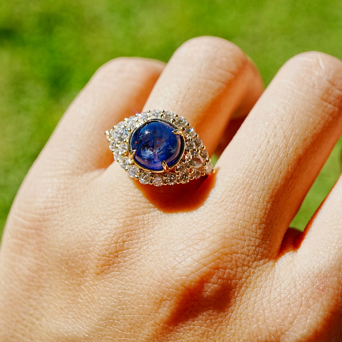(SOLD) Aegis Eye 6.03 ctw Natural Sapphire & Lab Grown Diamond Ring (One-of-a-Kind)
